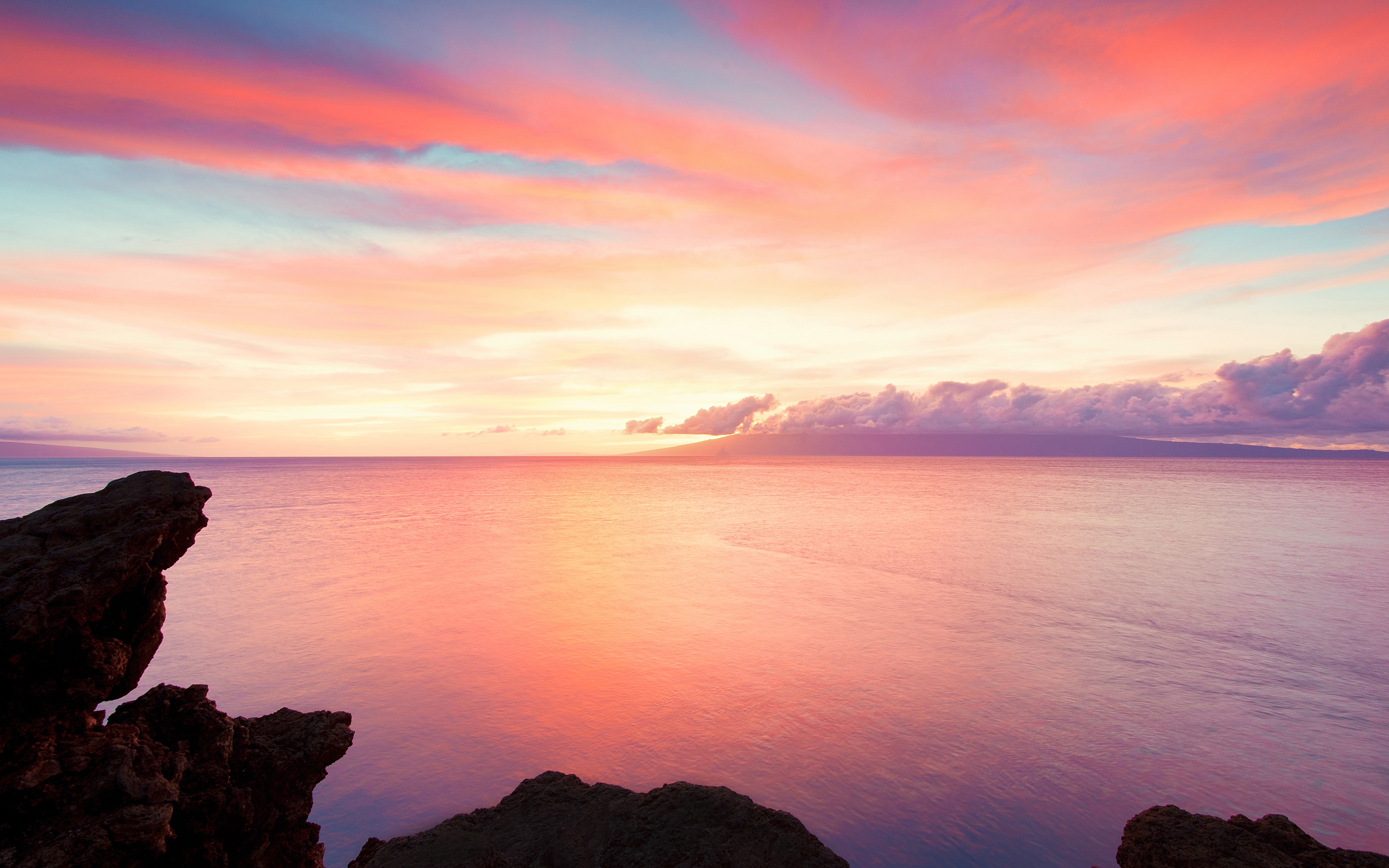 General 3840x2400 landscape sky sea nature sunset pink violet calm horizon