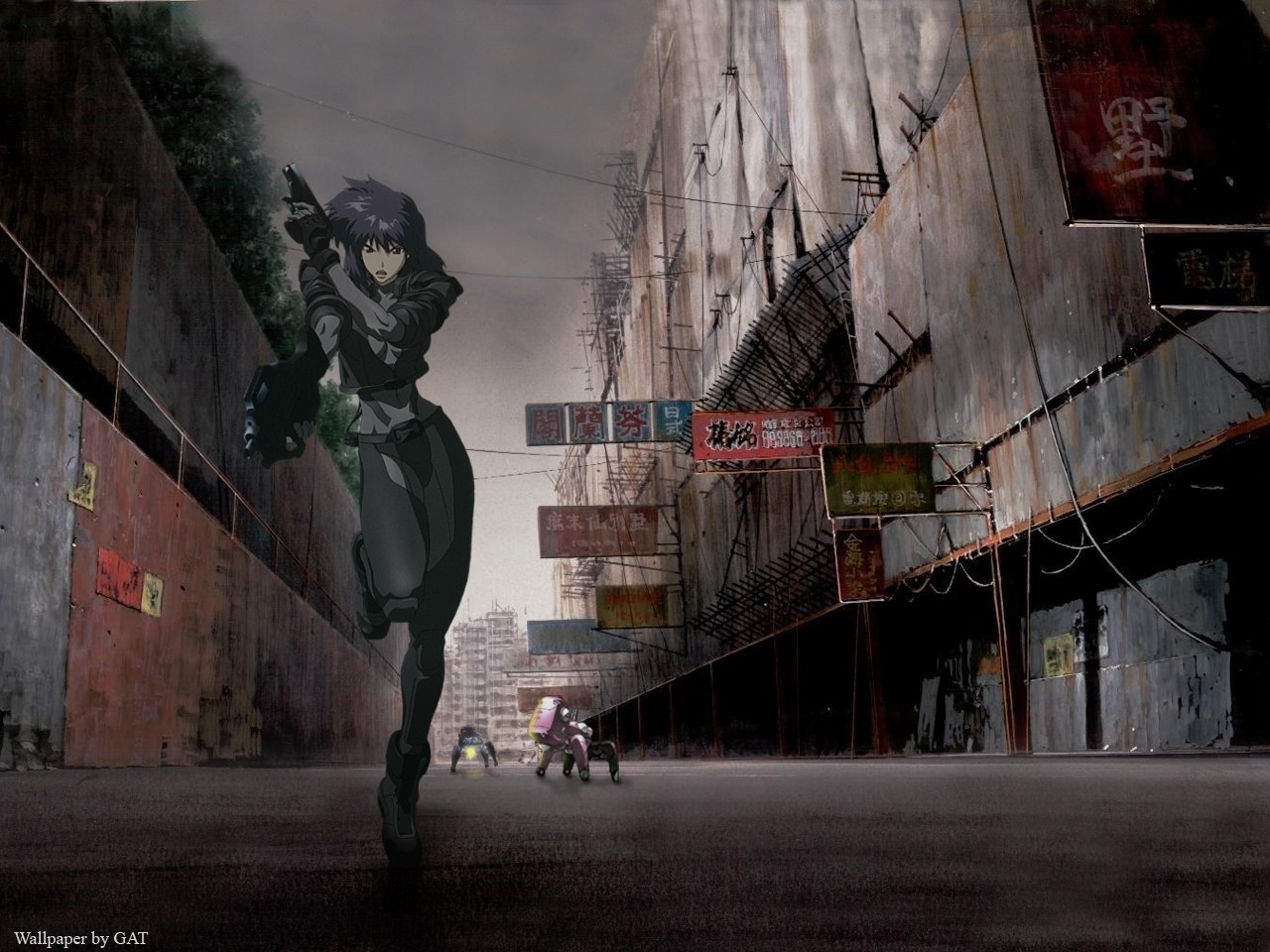 Anime 1280x960 anime Ghost in the Shell anime girls city running weapon girls with guns