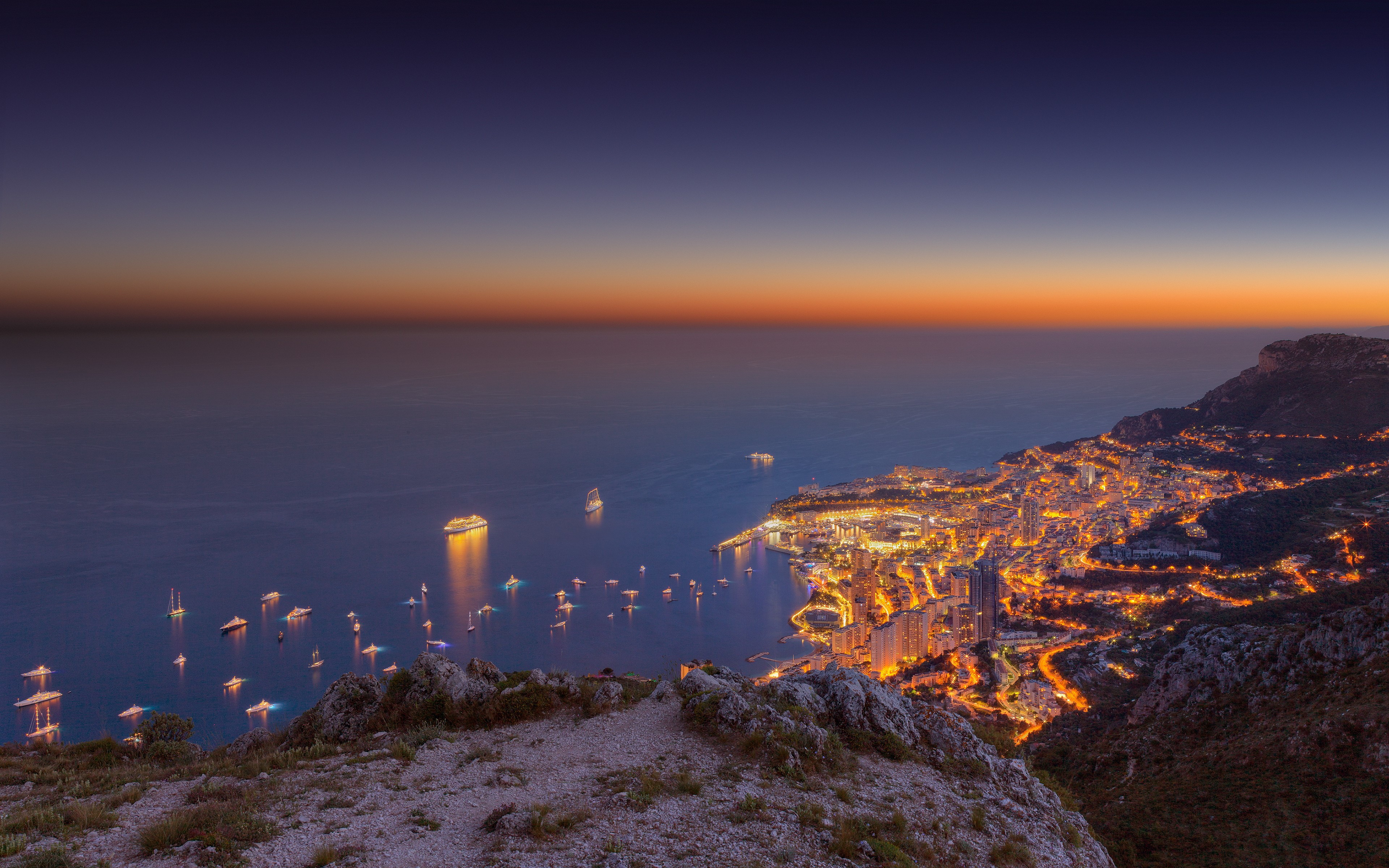 General 3840x2400 landscape sea cityscape Monaco city lights sky sunlight horizon