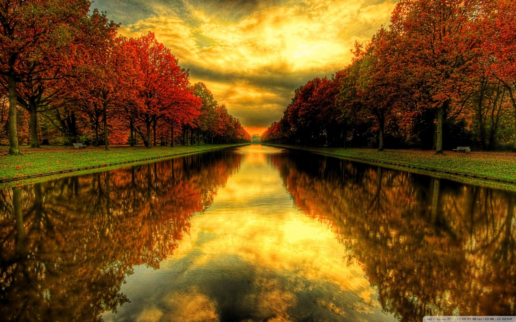 General 1680x1050 canal fall reflection sky water trees