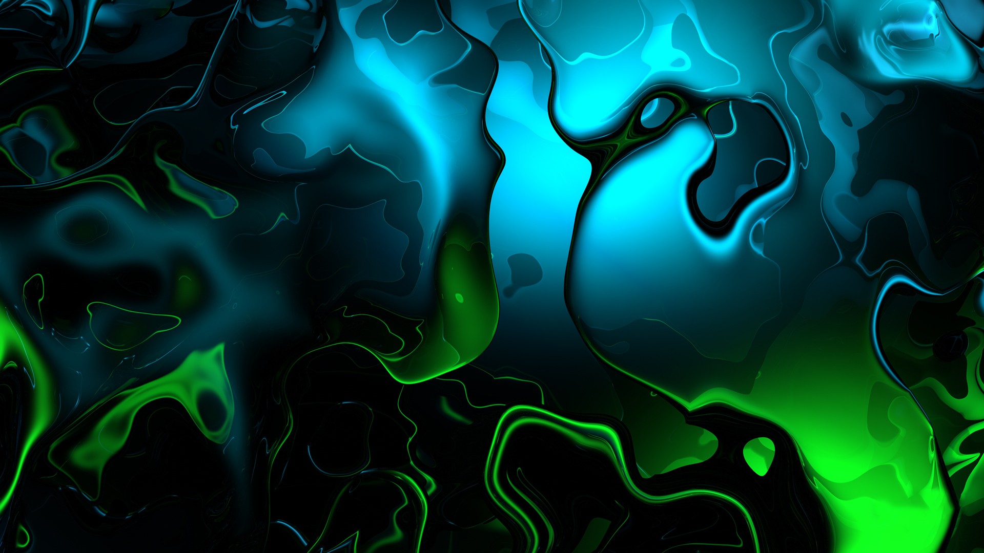 General 1920x1080 abstract liquid digital art cyan green shapes swirls