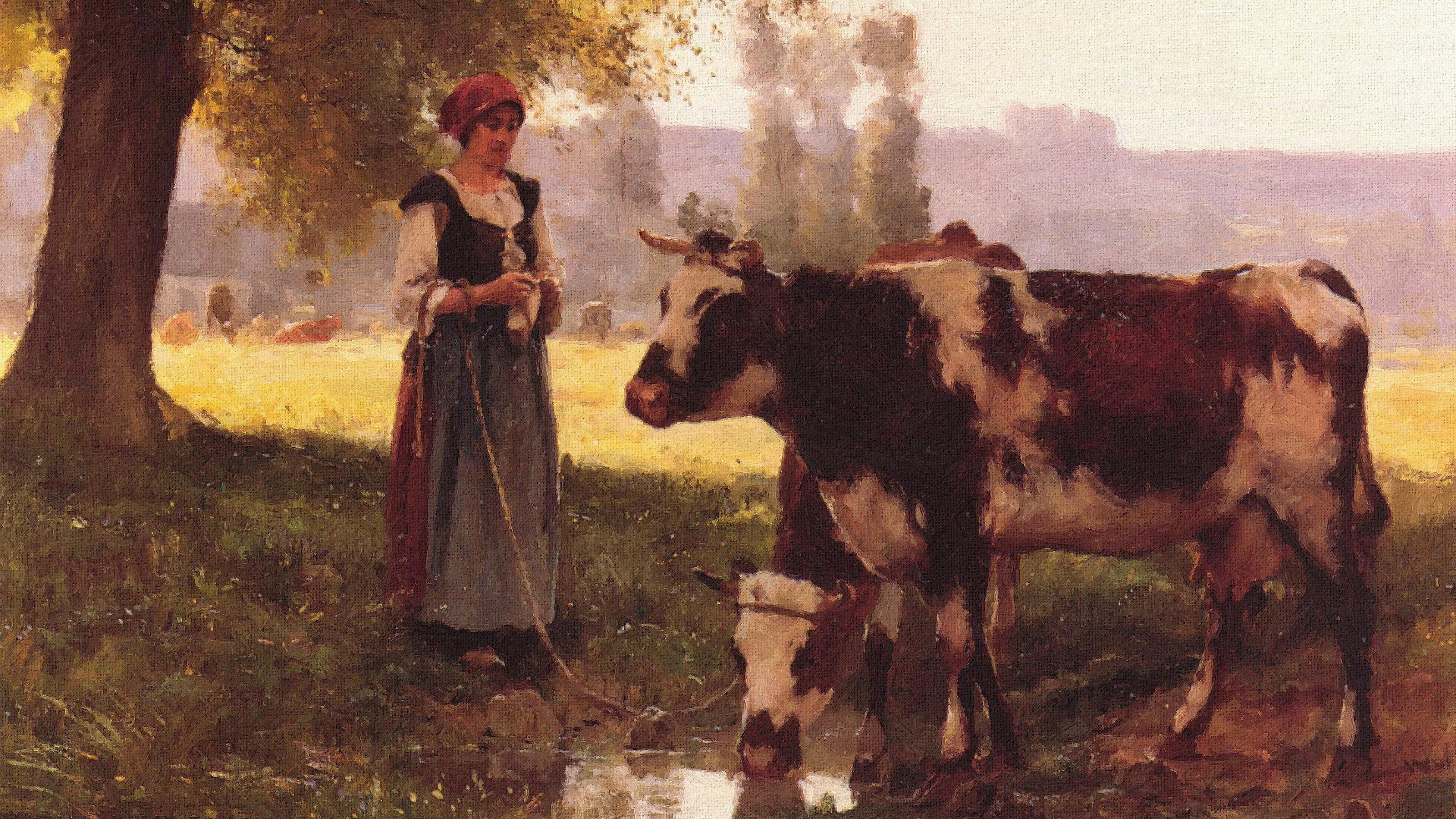 General 3200x1800 painting artwork classic art women cow animals mammals farmers