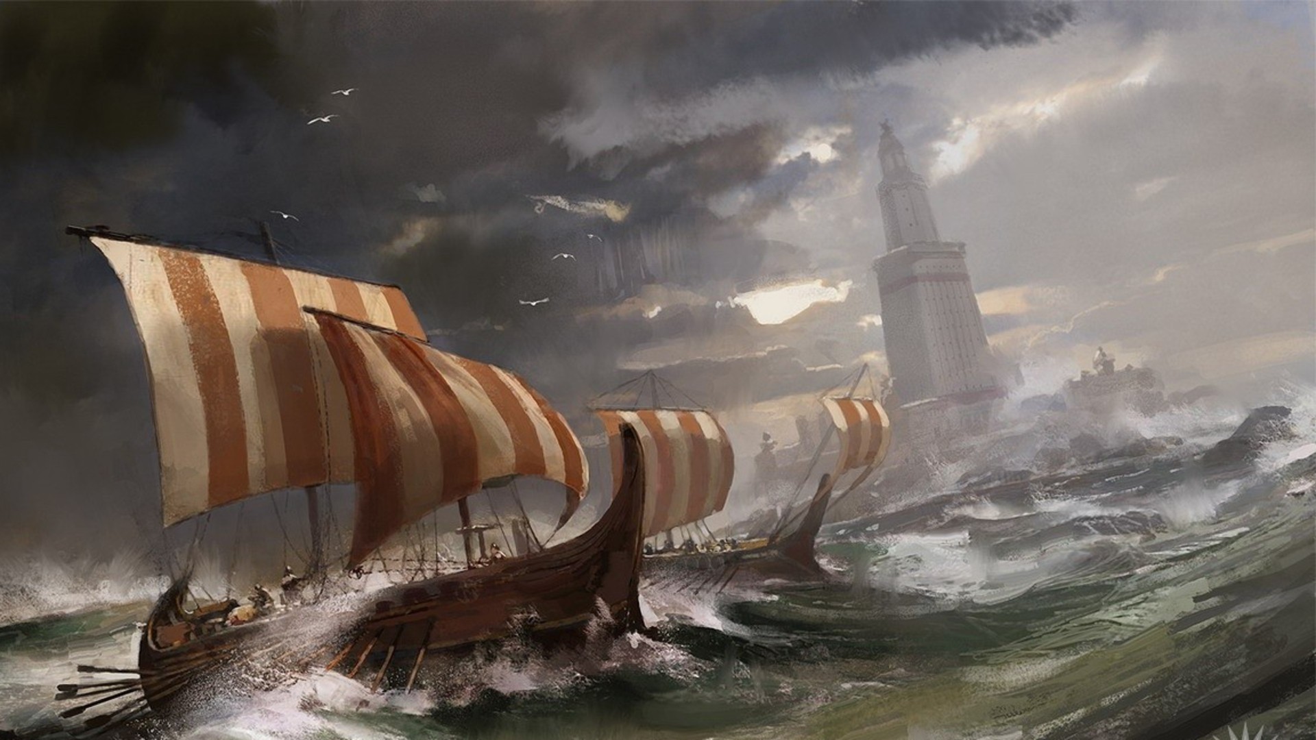 General 1920x1080 artwork fantasy art boat vehicle sea storm