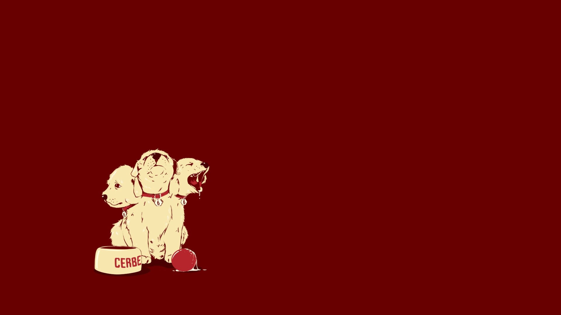 General 1920x1080 red background simple background animals dog Cerberus minimalism