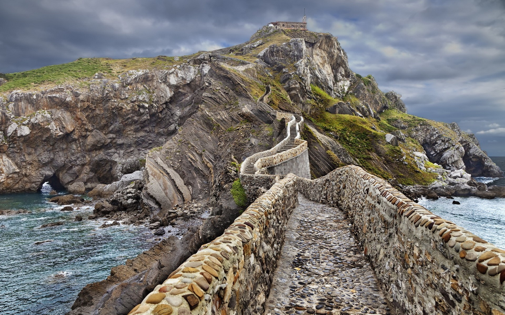 General 1920x1200 coast stairs cliff island Spain Gaztelugatxe San Juan de Gaztelugatxe Basque country