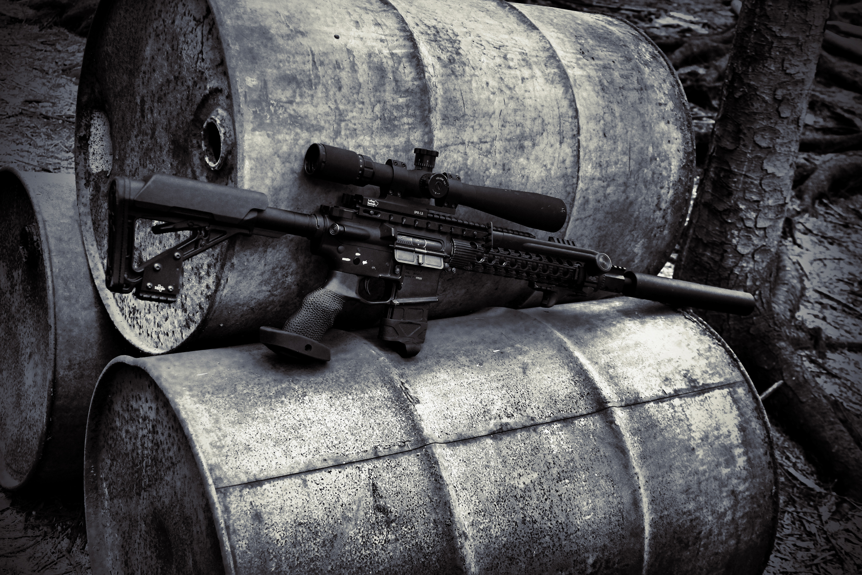 General 1680x1120 gun sniper rifle AR-15 suppressors scopes barrels monochrome weapon rifles gray American firearms