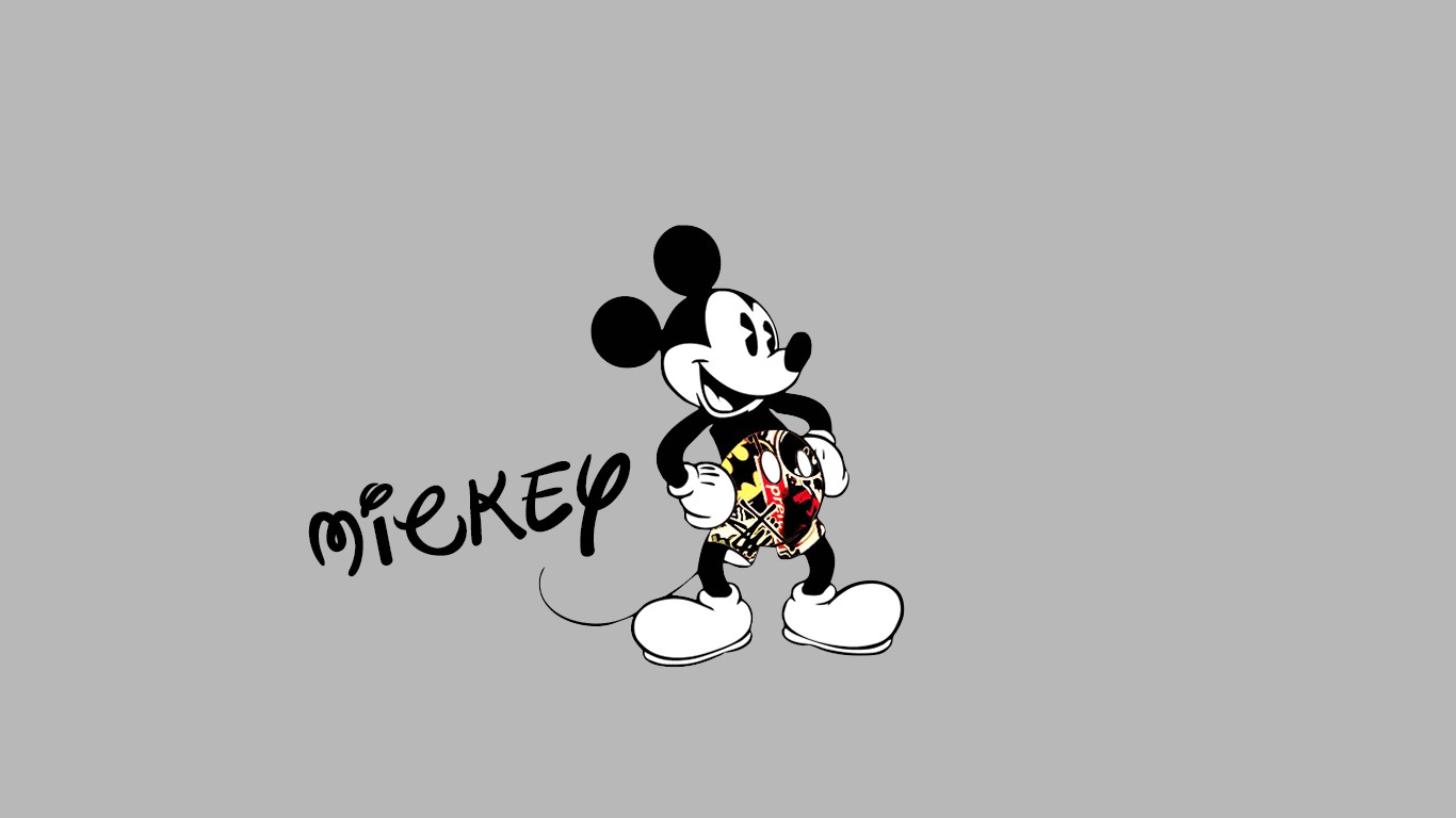 General 1366x768 Mickey Mouse Disney minimalism gray gray background simple background