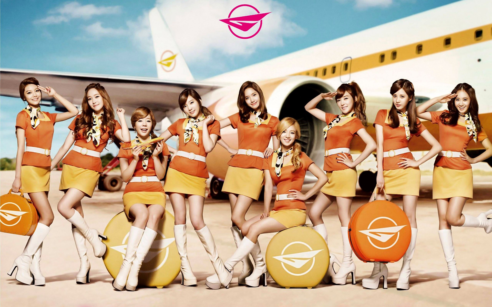 People 1920x1200 Girls' Generation K-pop singer airplane women Asian group of women smiling looking at viewer brunette blonde standing sitting brown eyes Korean women
