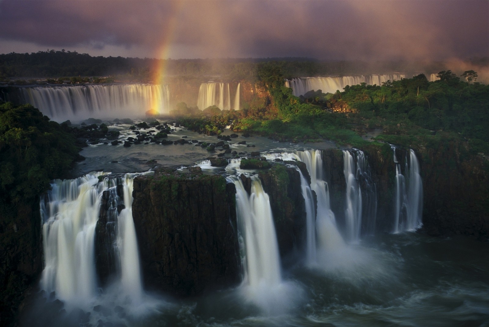 General 1600x1070 Iguazu Falls waterfall river rainbows forest clouds Brazil Argentina landscape nature South America Iguazú Waterfalls Iguazu River