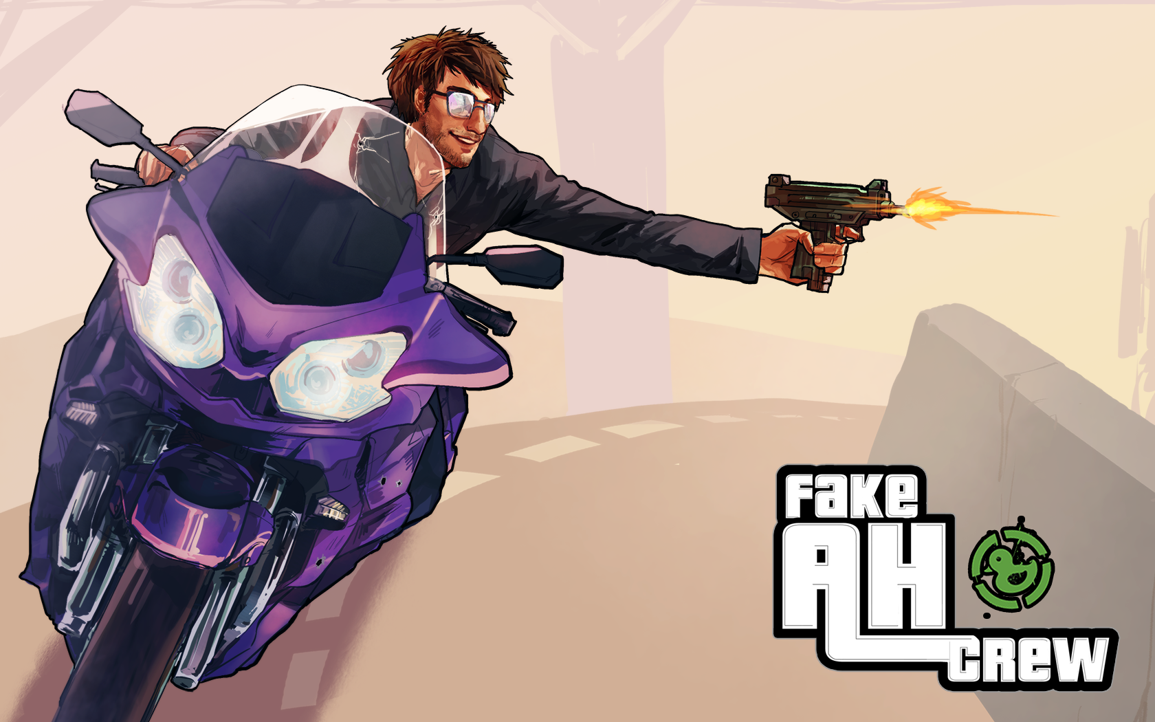 General 1680x1050 motorcycle weapon men Gavin Free Grand Theft Auto V Rooster Teeth vehicle Purple Motorcycles video games