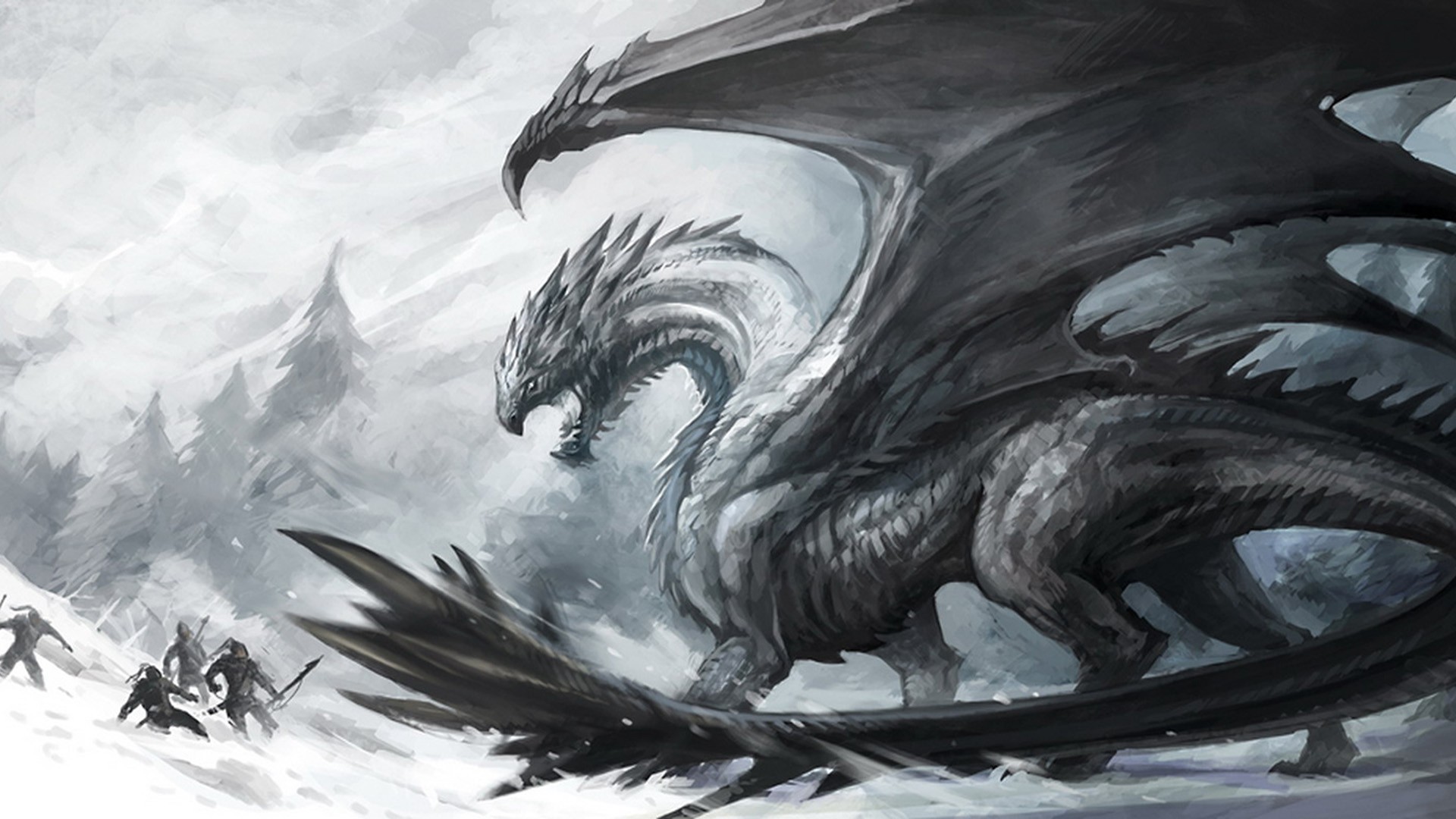 General 1920x1080 fantasy art dragon snow creature wings artwork