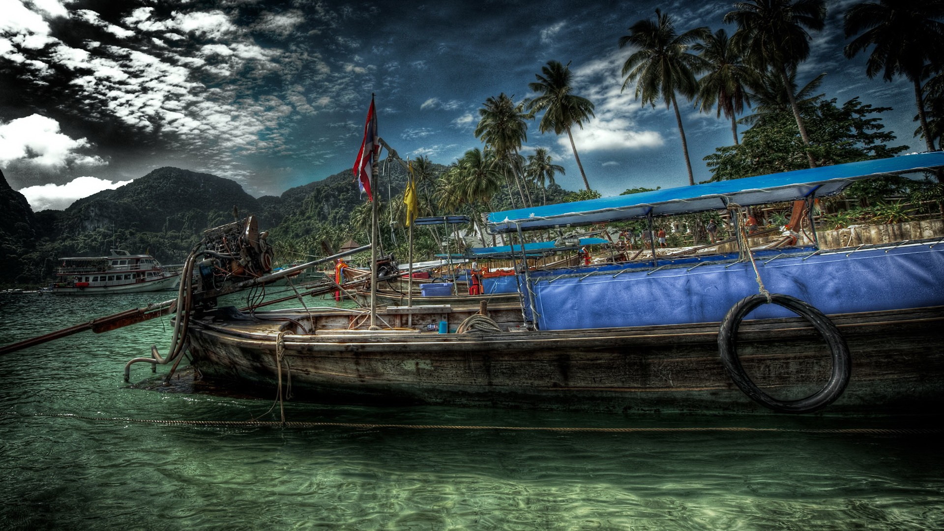 General 1920x1080 HDR boat palm trees island clouds vehicle
