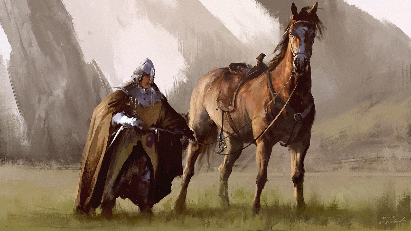General 1600x900 artwork Darek Zabrocki  fantasy art fantasy men horse animals mammals knight