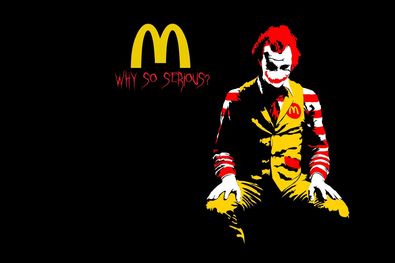 General 1300x866 crossover Ronald McDonald Joker humor clown text black background simple background Heath Ledger actor deceased DC Comics Warner Brothers