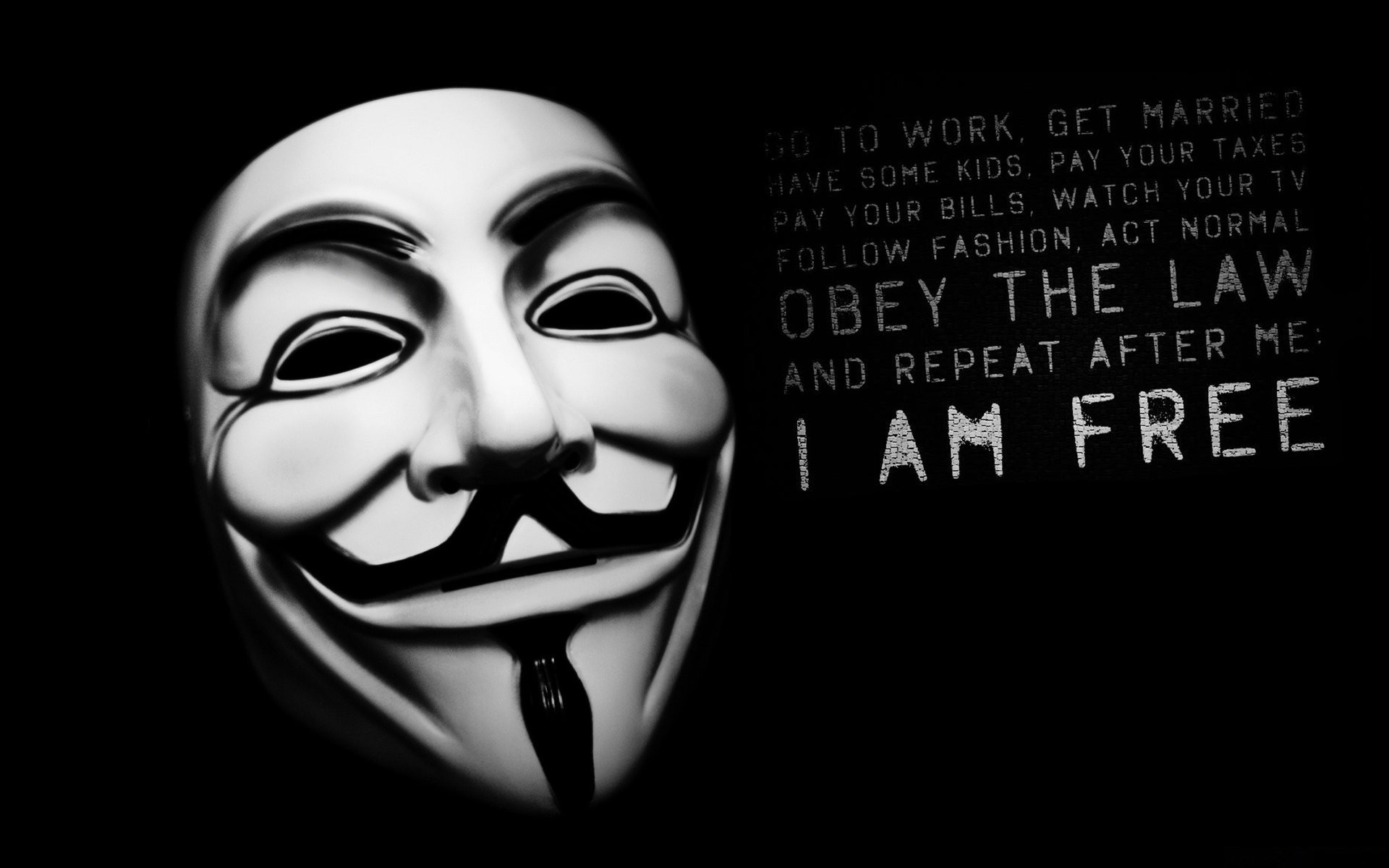 General 1920x1200 Anonymous (hacker group) mask black quote monochrome text Guy Fawkes mask