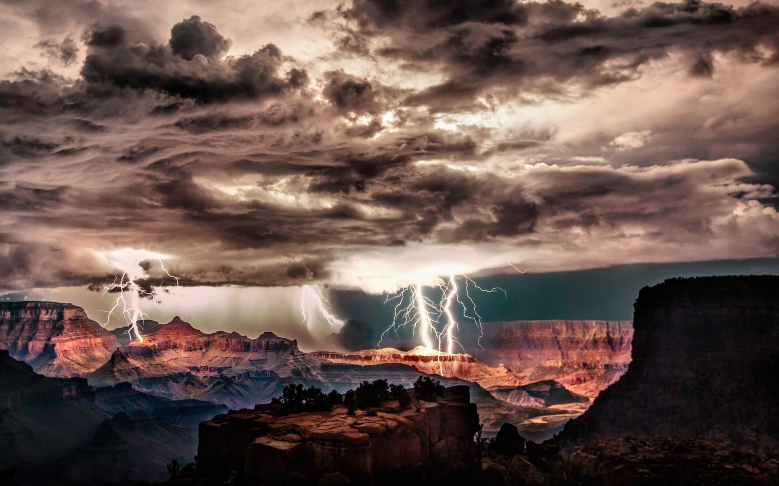 General 1600x1000 Grand Canyon lightning storm clouds night cliff erosion nature landscape USA