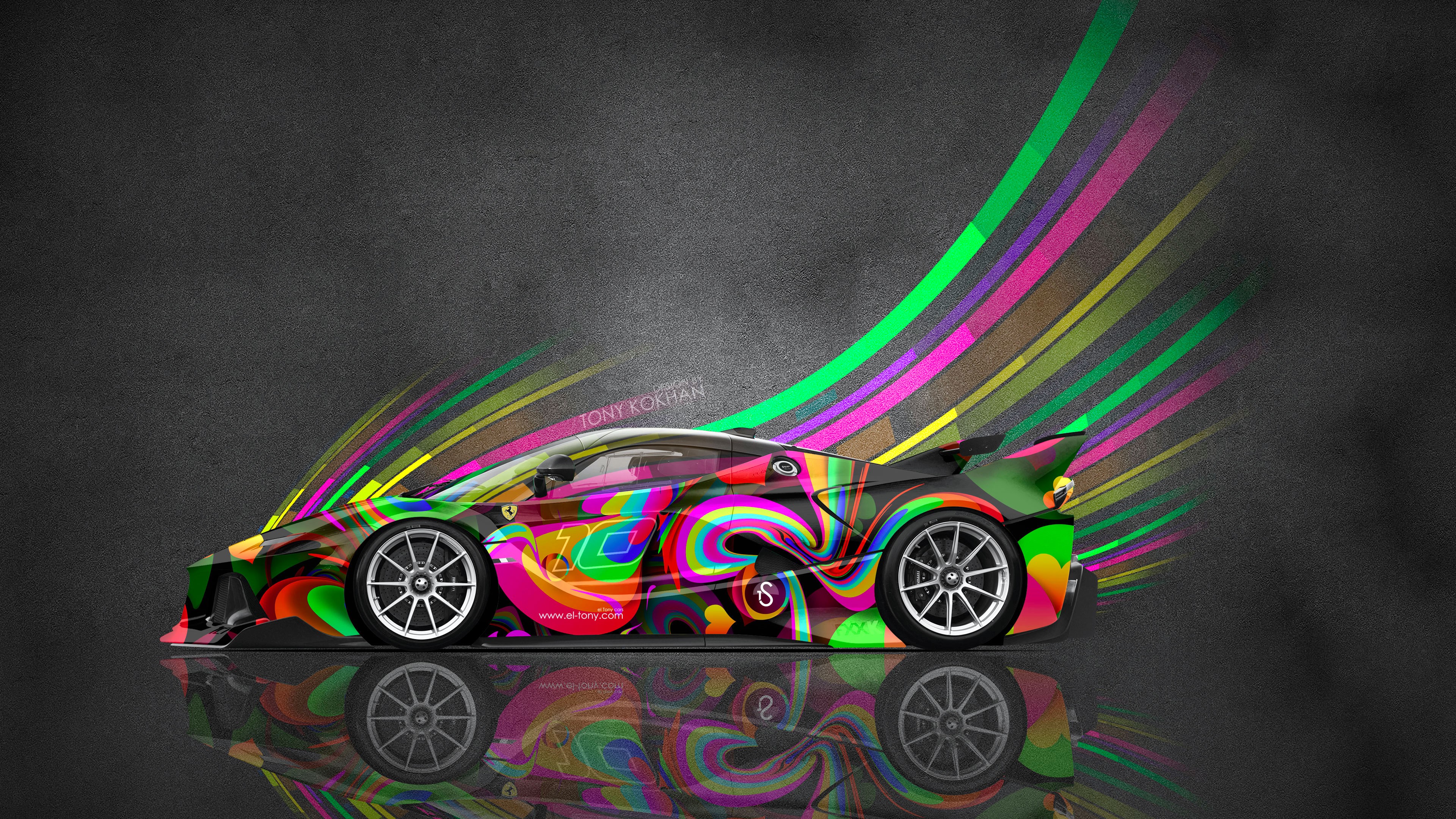 General 3840x2160 supercars Tony Kokhan colorful Ferrari digital art reflection vehicle car