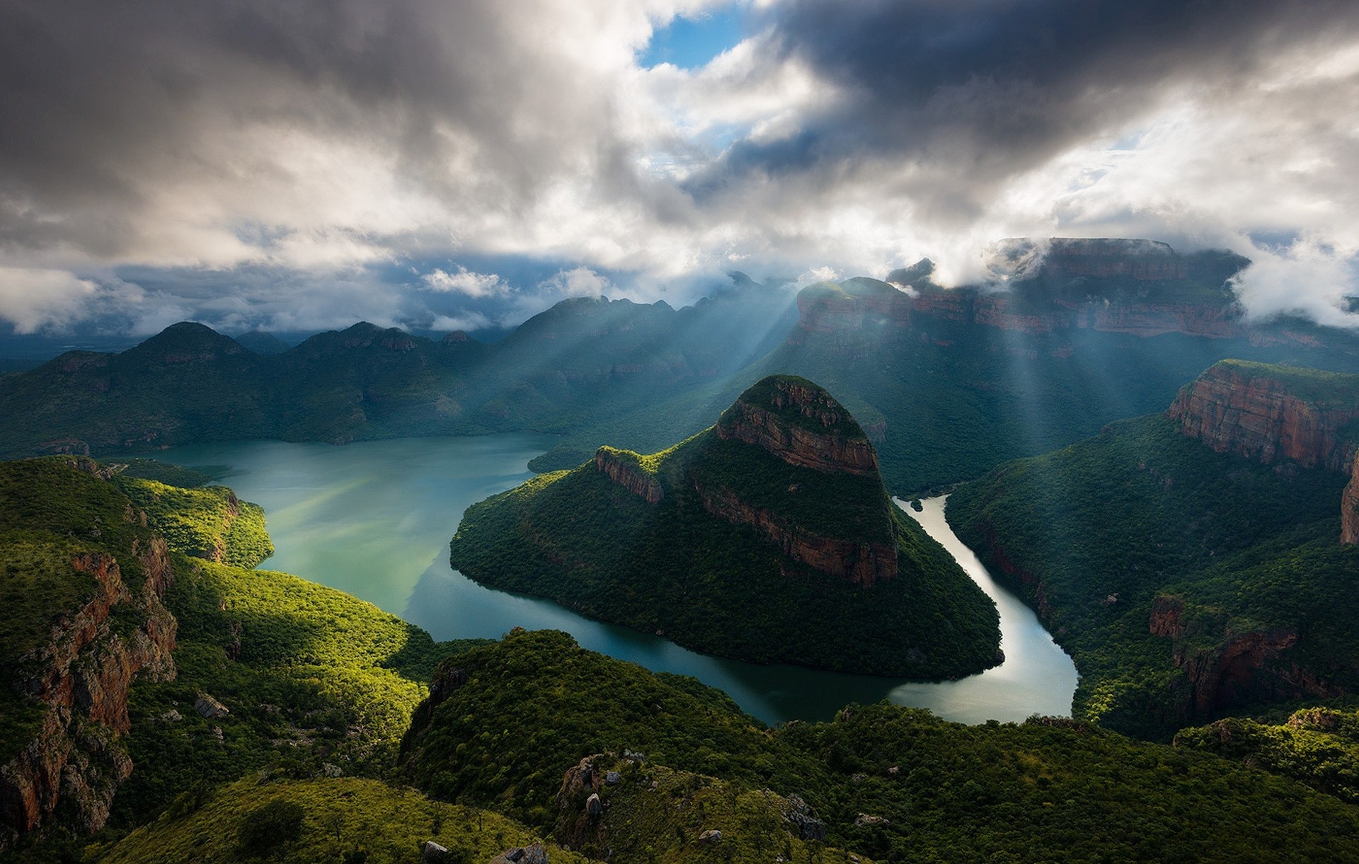 General 1920x1221 landscape nature canyon river South Africa sun rays clouds mountains shrubs morning Africa Blyde River Canyon