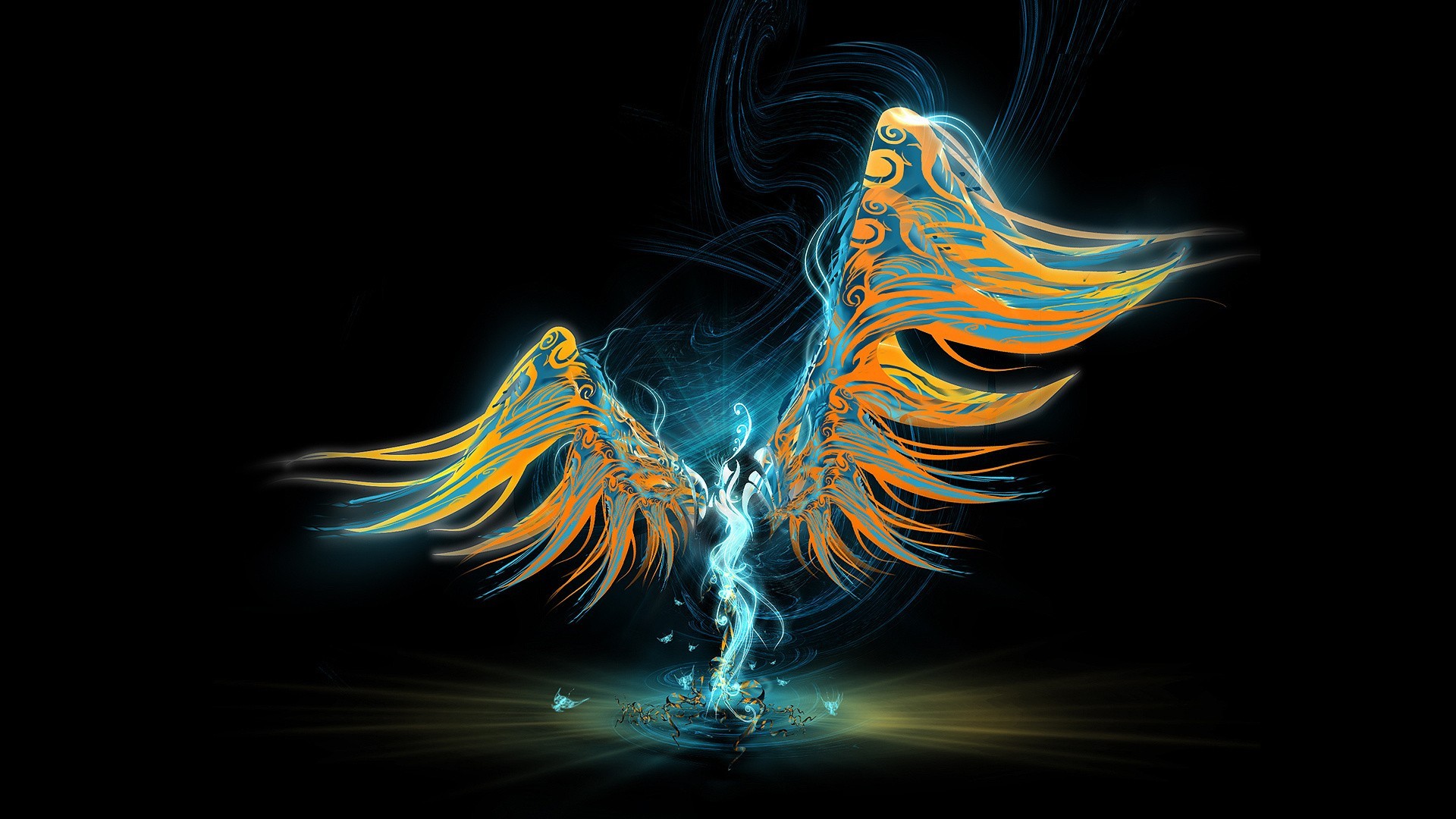 General 1920x1080 wings angel lights dark background fire women fantasy art abstract simple background digital art artwork