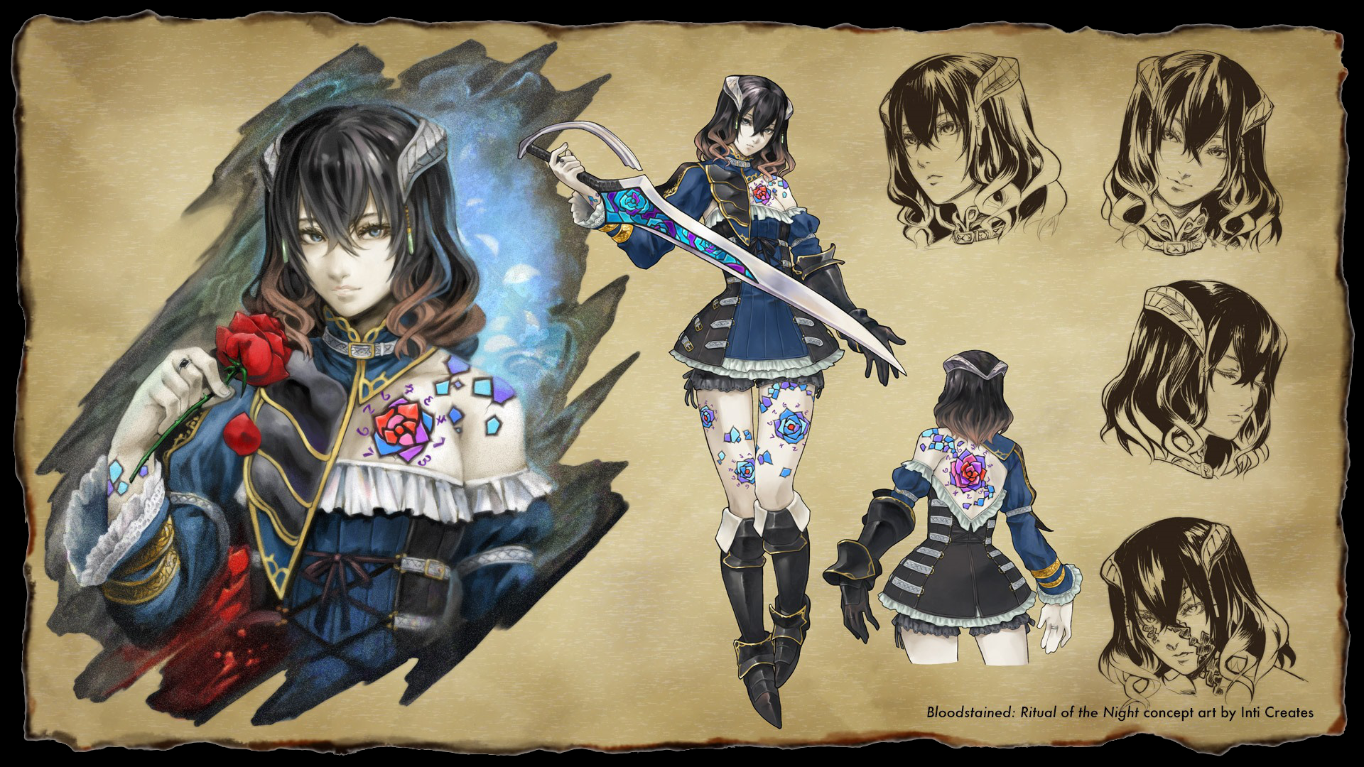 General 1920x1080 video games Bloodstained: Ritual of the Night fantasy art parchment Miriam (Bloodstained) stained glass video game girls rose women with swords fantasy girl