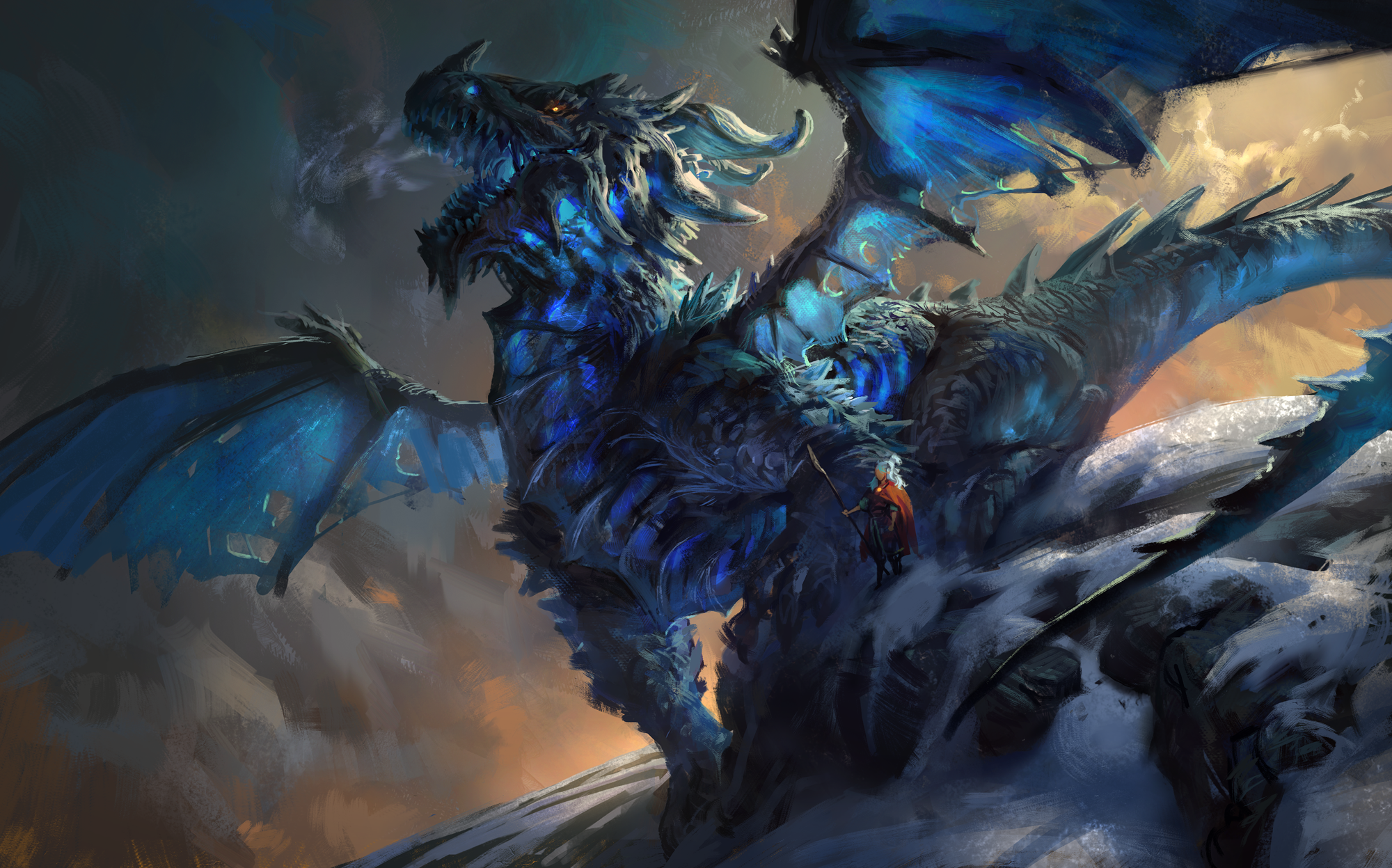 General 2000x1247 artwork dragon creature ice cold fantasy art wings digital art