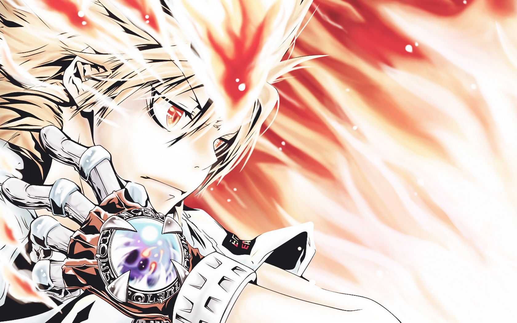 Anime 1680x1050 Katekyo Hitman Reborn! Sawada Tsunayoshi anime face red eyes fire fantasy art