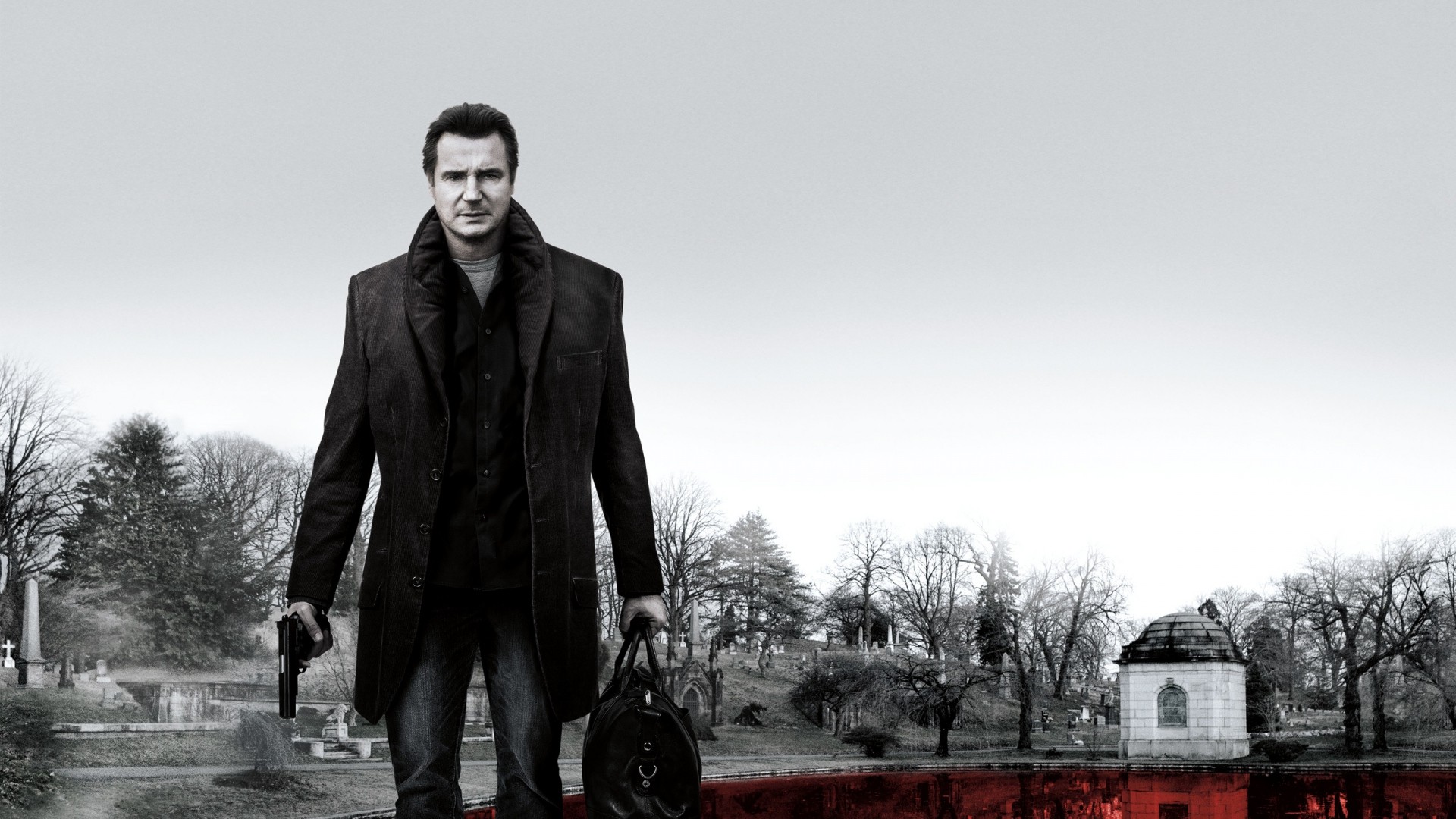 People 1920x1080 celebrity men actor movies Liam Neeson gun movie poster selective coloring cemetery grave frontal view