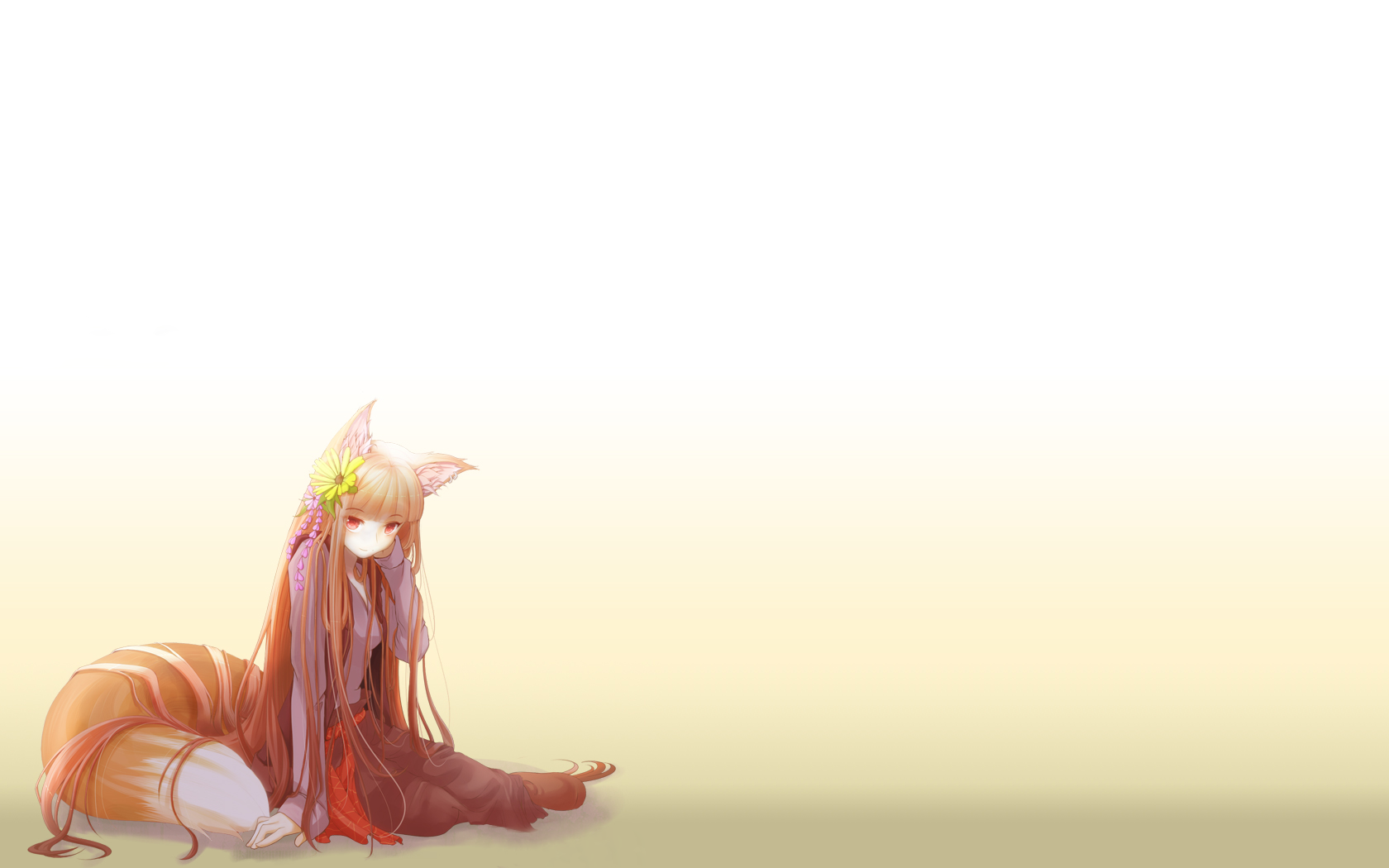 Anime 1680x1050 Spice and Wolf Holo (Spice and Wolf) soft shading anime girls wolf girls anime fantasy art simple background fantasy girl animal ears blonde
