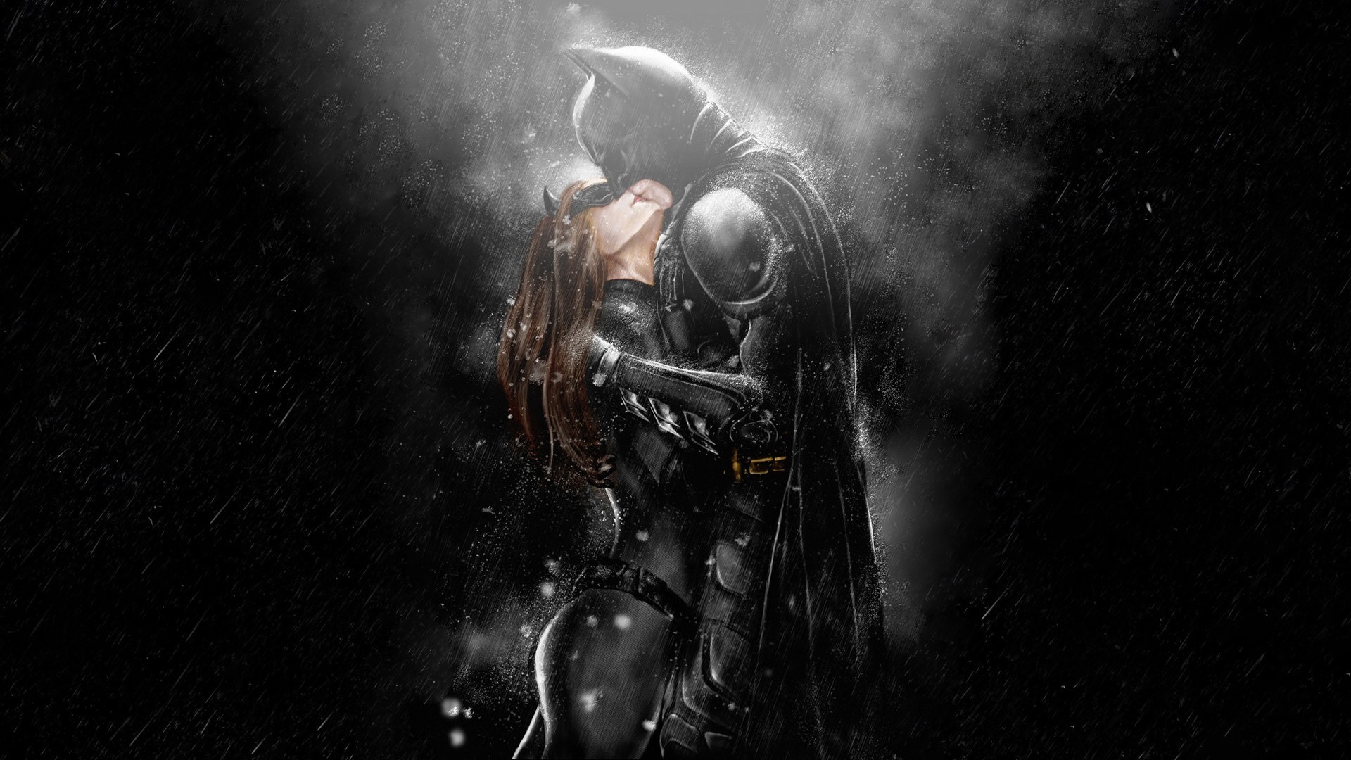 General 1920x1080 Batman Catwoman kissing Bruce Wayne Selina Kyle rain DC Comics