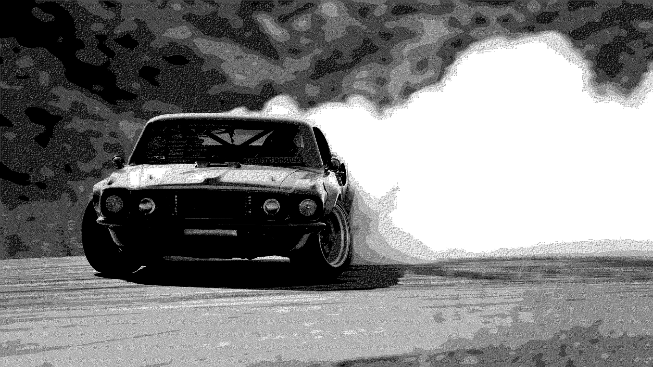 General 2560x1440 car monochrome black filter Ford Mustang Ford smoke vehicle American cars pony cars drift Ford Mustang RTR artwork