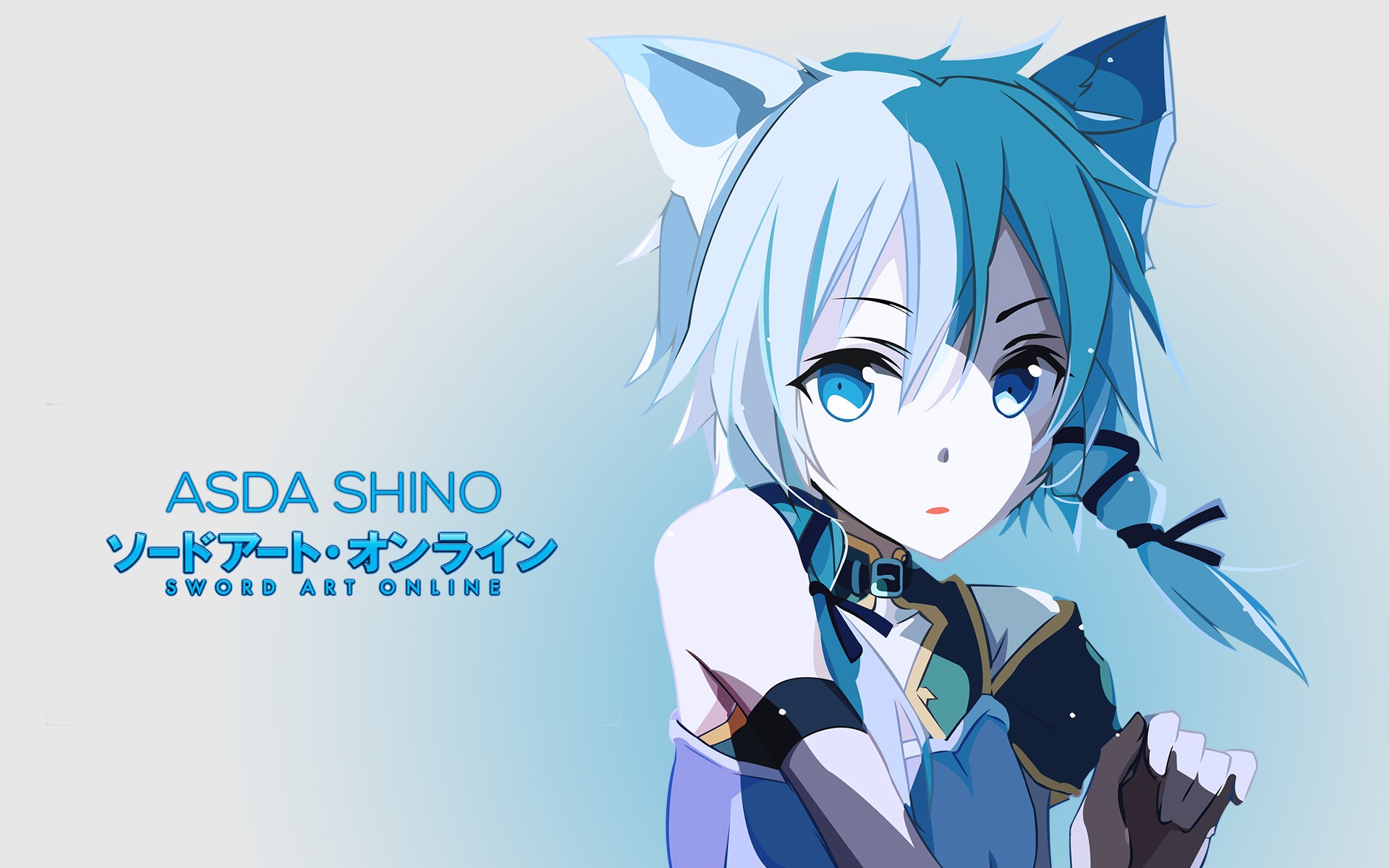 Anime 1920x1200 Sword Art Online Asada Shino anime anime girls cat girl animal ears blue eyes gradient simple background blue hair looking at viewer