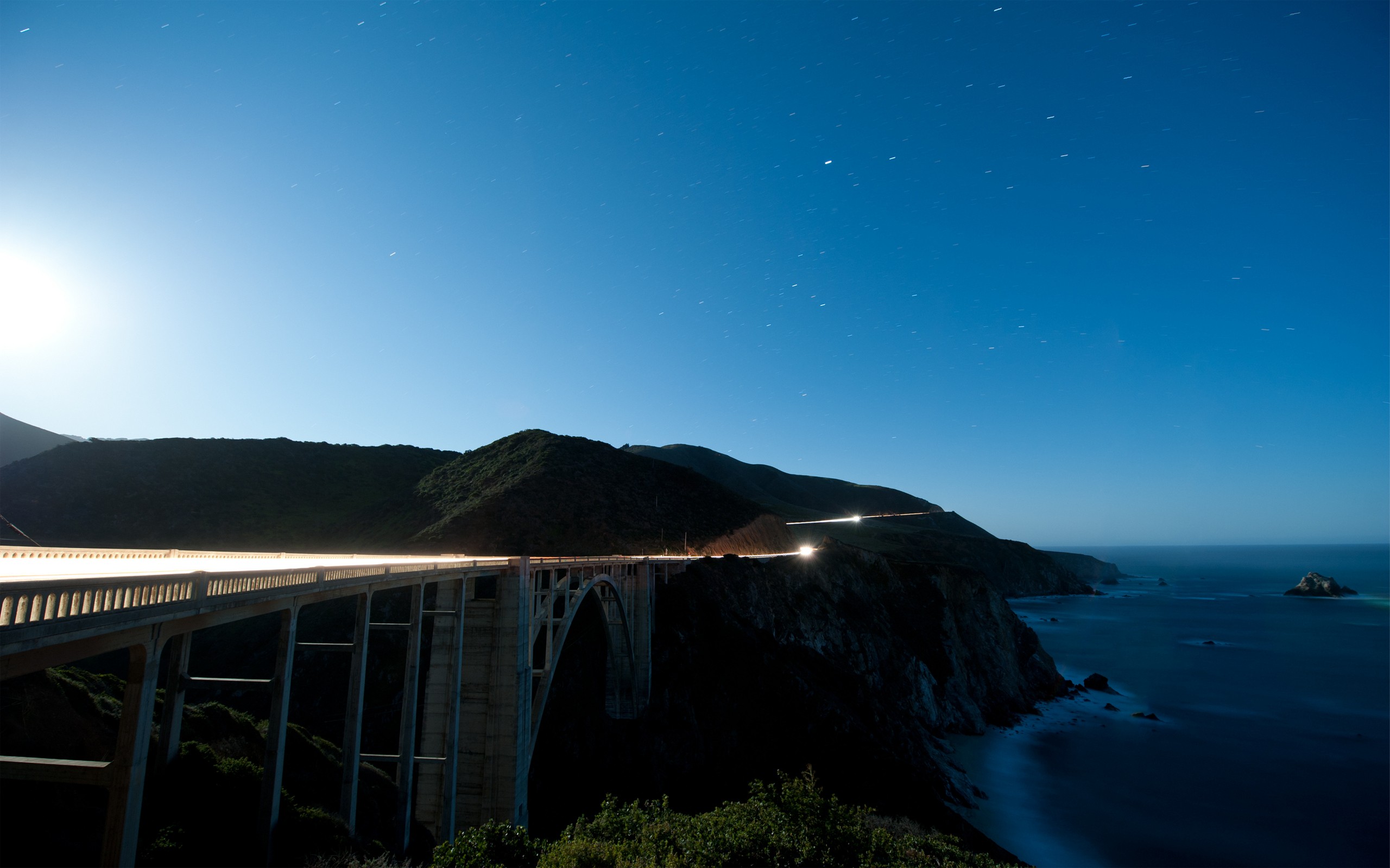 General 2560x1600 landscape bridge viaduct shore road Bixby Creek Bridge USA California night long exposure low light