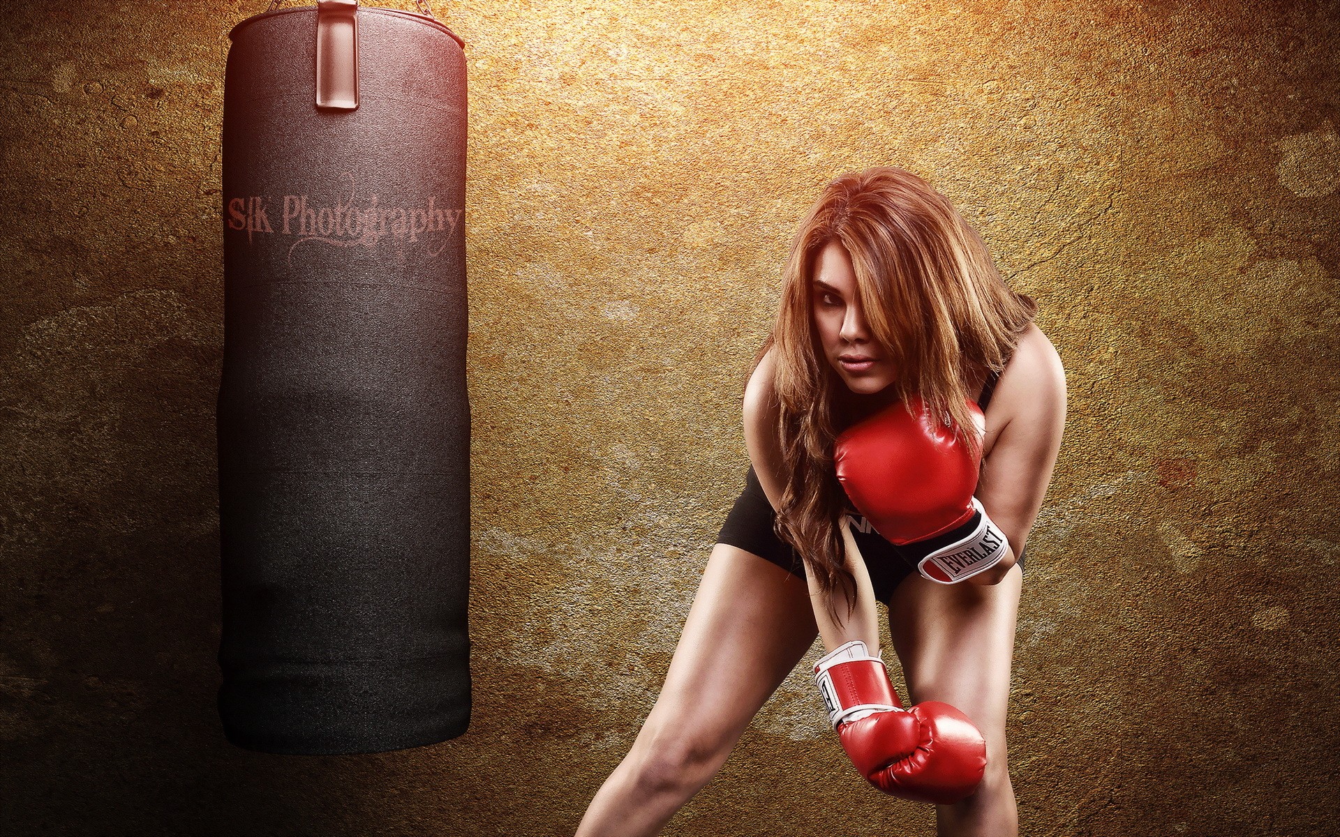 People 1920x1200 women boxing gloves looking at viewer fitness model sport model dyed hair redhead long hair legs