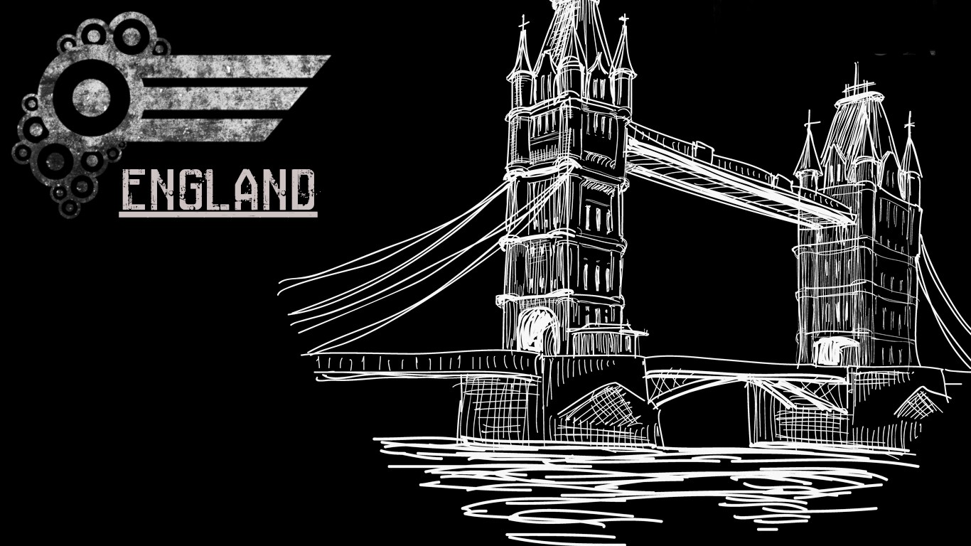 General 1366x768 artwork typography London England Tower Bridge UK simple background bridge black background