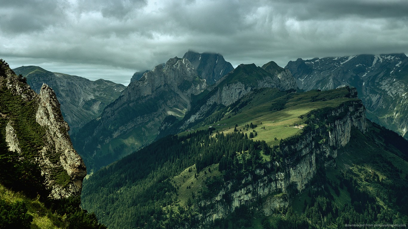 General 1366x768 landscape mountains green clouds Alps peak nature Switzerland