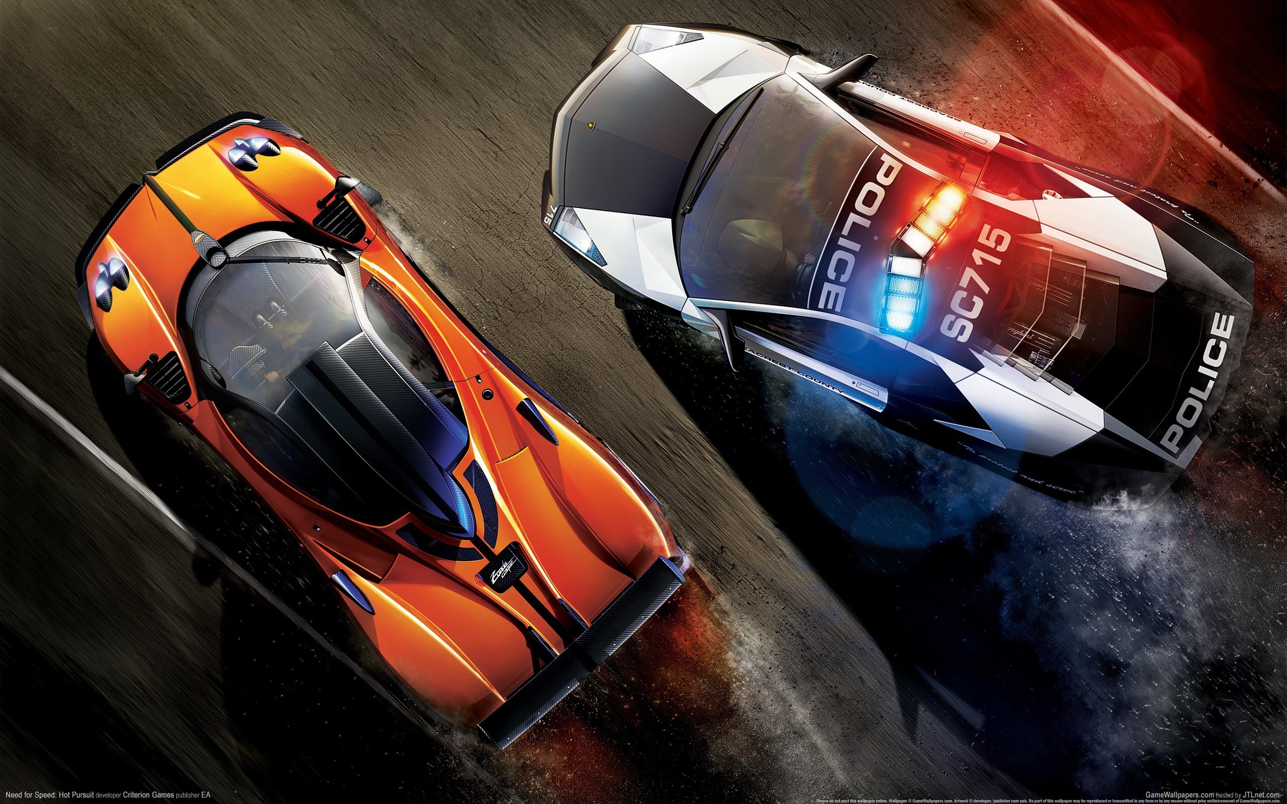 General 2560x1600 video games Need for Speed car Lamborghini Aventador Pagani Zonda Criterion Games EA Games video game art vehicle orange cars police cars