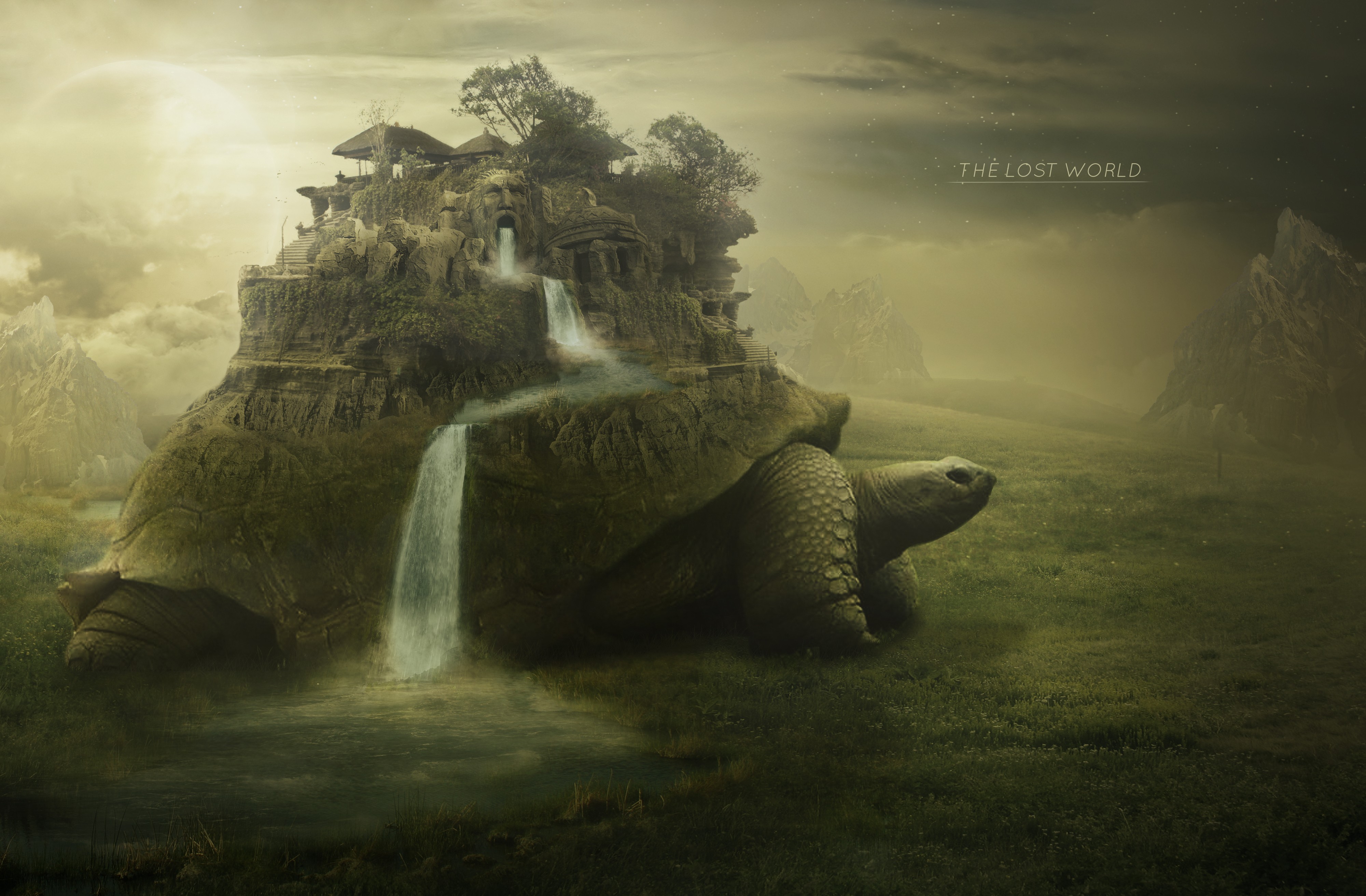 General 4000x2624 digital art waterfall fantasy art artwork turtle CGI