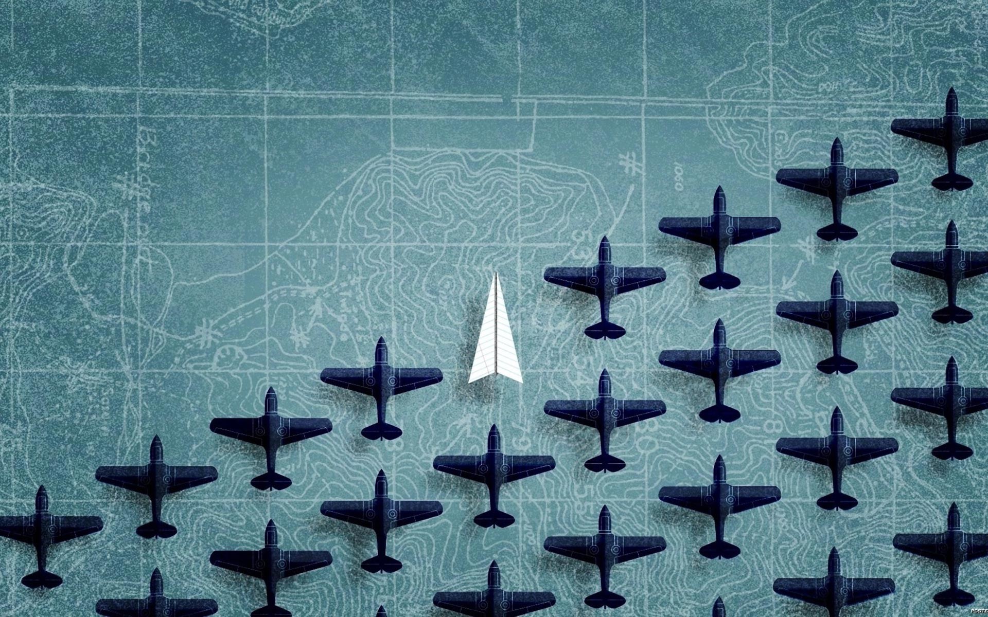 General 1920x1200 digital art minimalism aircraft paper planes map airplane blue background humor