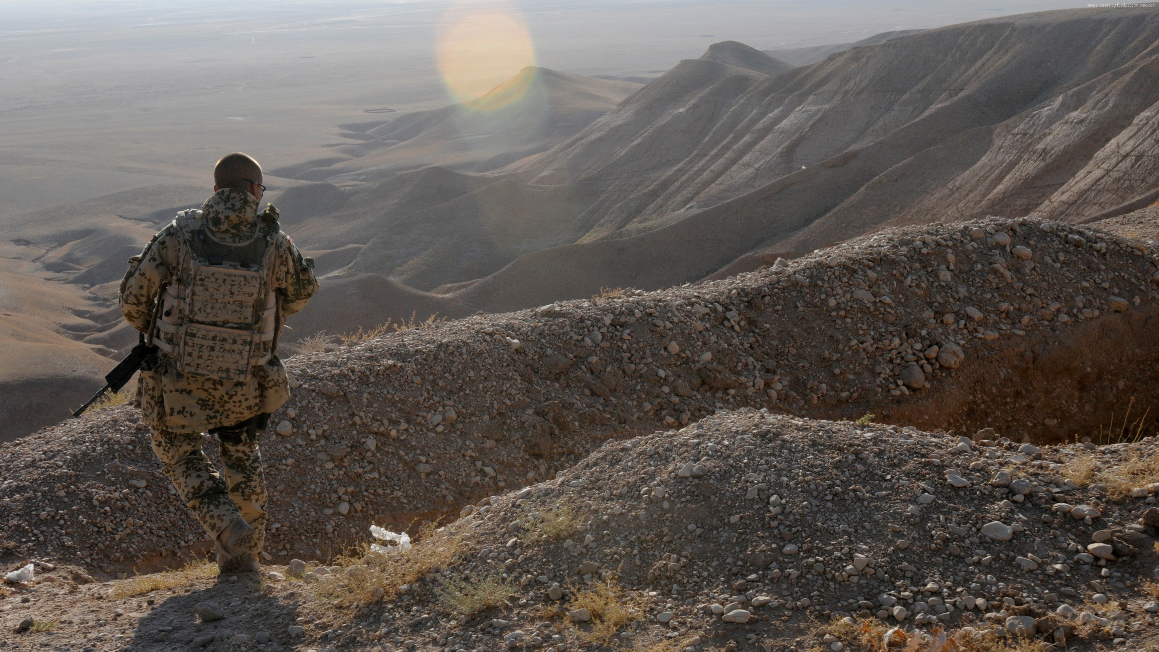 People 3840x2160 soldier military gun desert nature landscape Bundeswehr ISAF War in Afghanistan Afghanistan