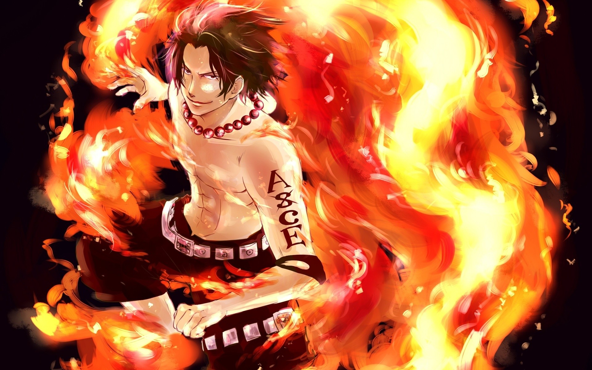 Anime 1920x1200 anime One Piece Portgas D. Ace anime boys abs muscular fire burning inked men