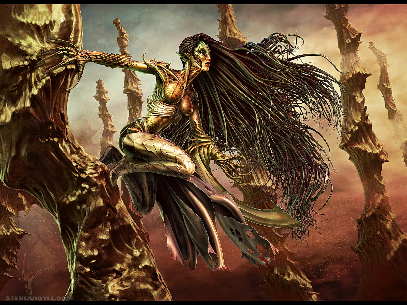 General 1600x1200 Magic: The Gathering fantasy art fantasy girl creature long hair claws boobs dark hair