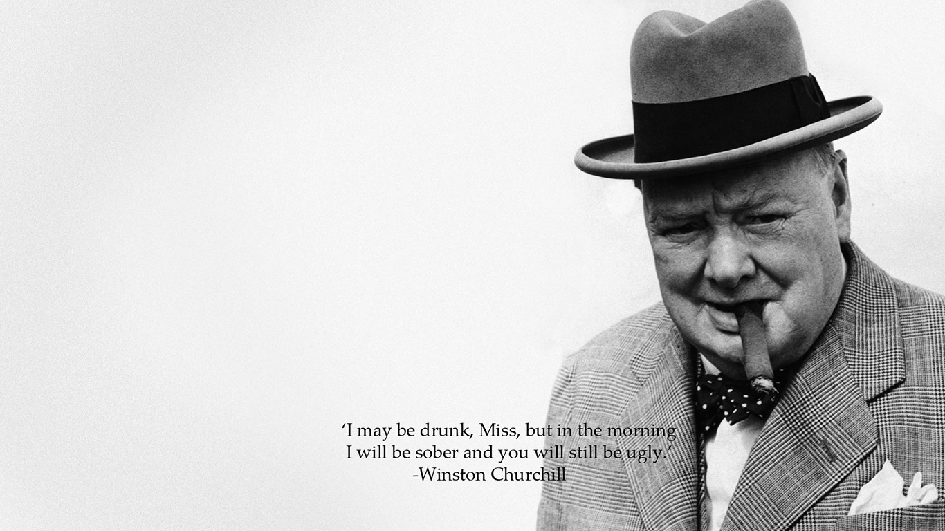 General 1366x768 quote Winston Churchill men cigars hat simple background monochrome