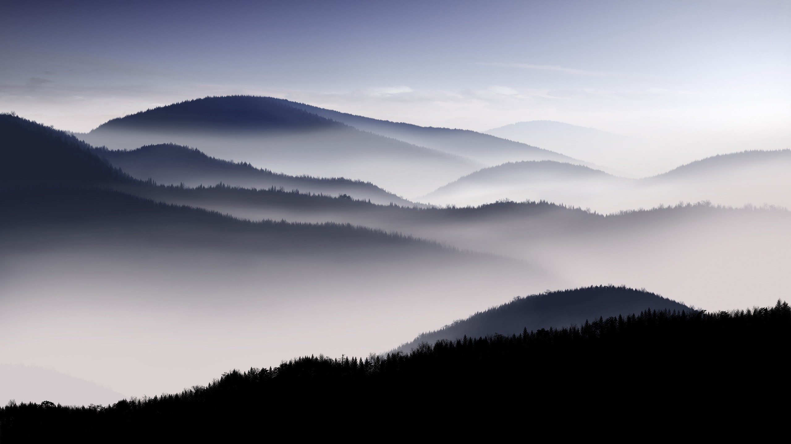 General 2560x1440 photography landscape nature mist mountains hills low light