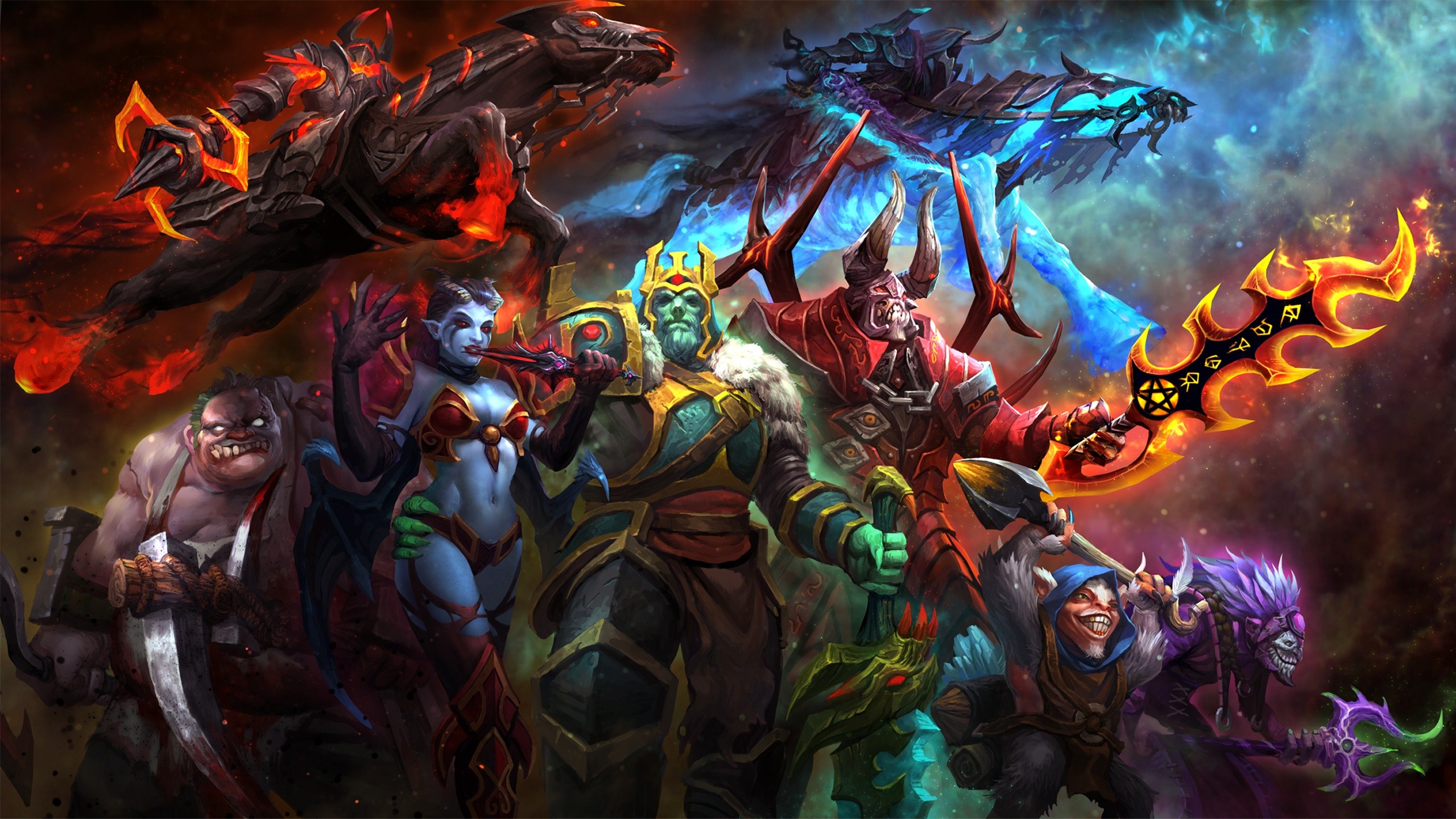 General 2560x1440 Dota Dota 2 Valve Corporation hero video games Wraith King Pudge Queen of Pain meepo dazzle Cahos Knight Abaddon PC gaming belly boobs video game art fantasy art fantasy girl succubus