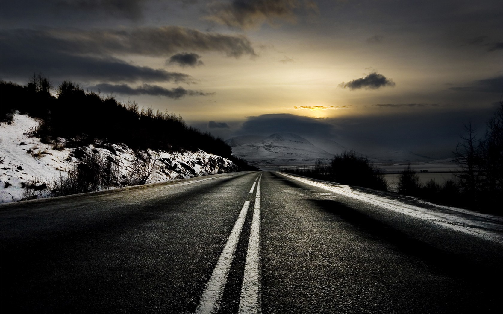 General 1680x1050 road snow horizon sunset landscape clouds winter asphalt