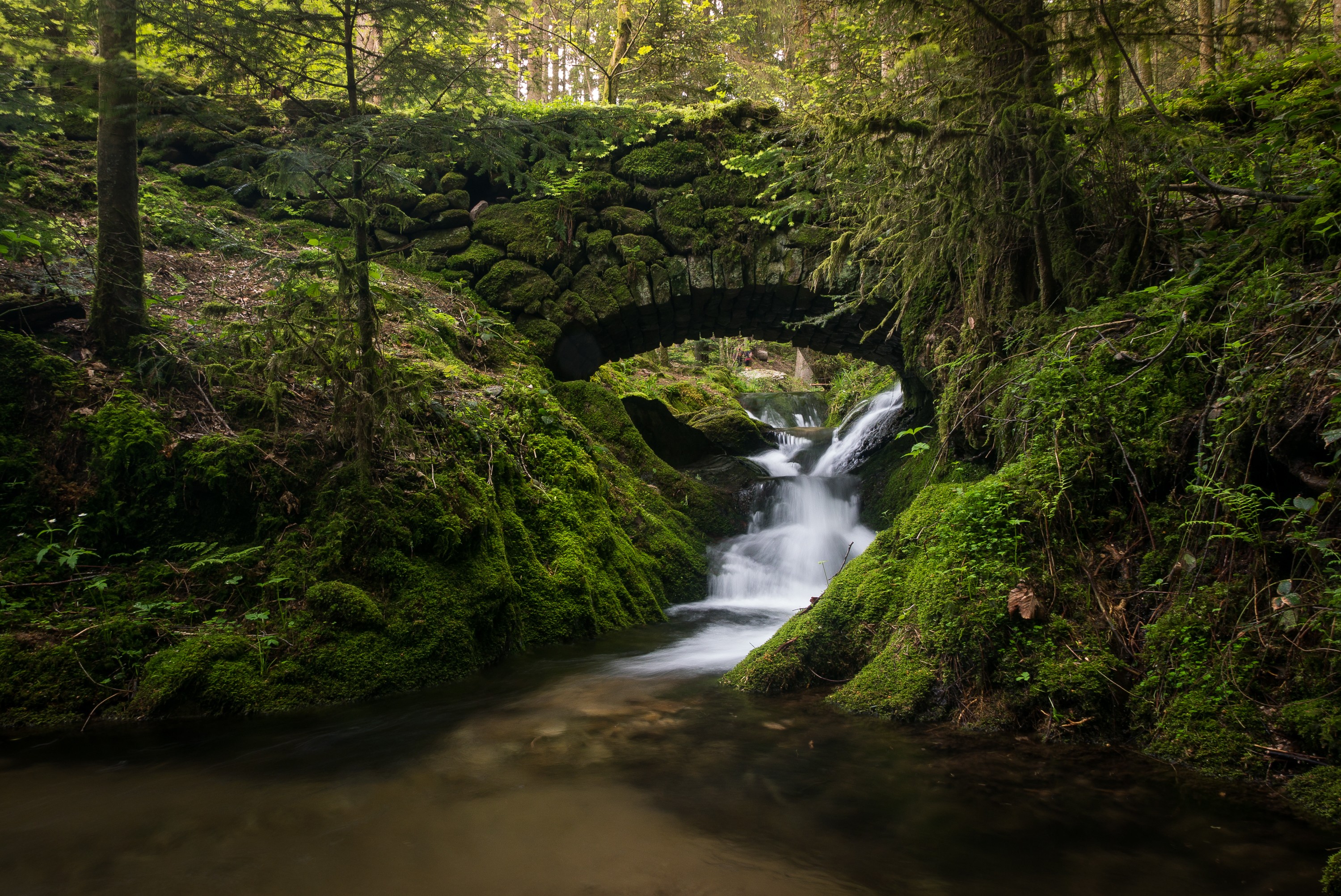 General 3000x2006 river old bridge waterfall moss forest nature