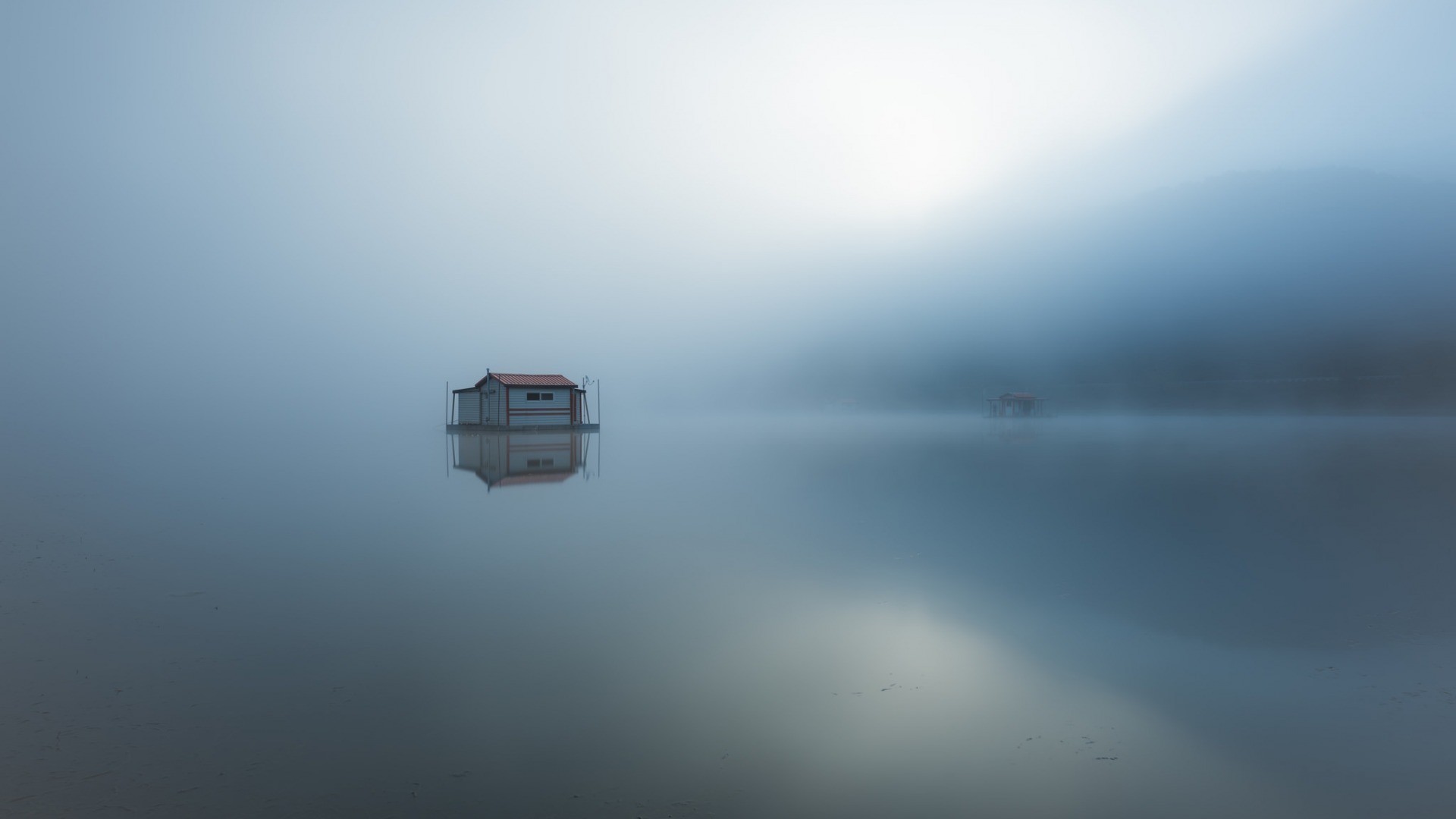 General 1920x1080 nature landscape minimalism water mist long exposure blurred reflection horizon house hills