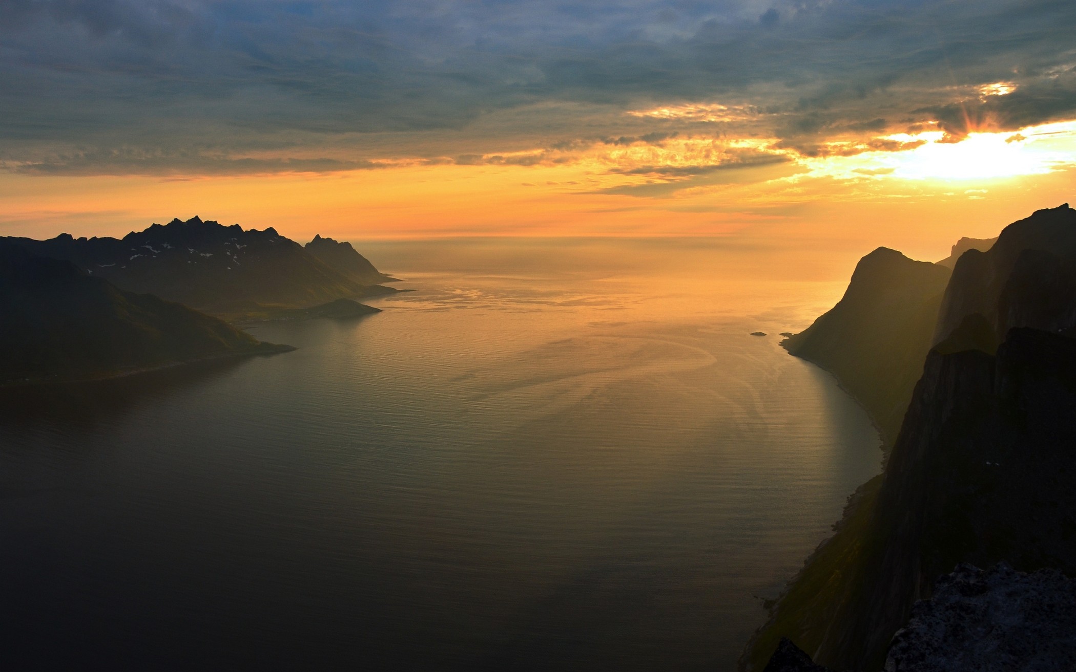 General 2100x1313 nature landscape summer sunset island fjord mountains sky clouds sea Norway sunlight nordic landscapes