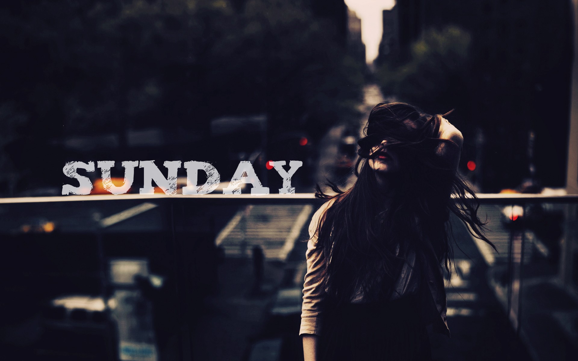 People 1920x1200 Sunday women women outdoors brunette hair in face urban city outdoors hair covering eyes typography