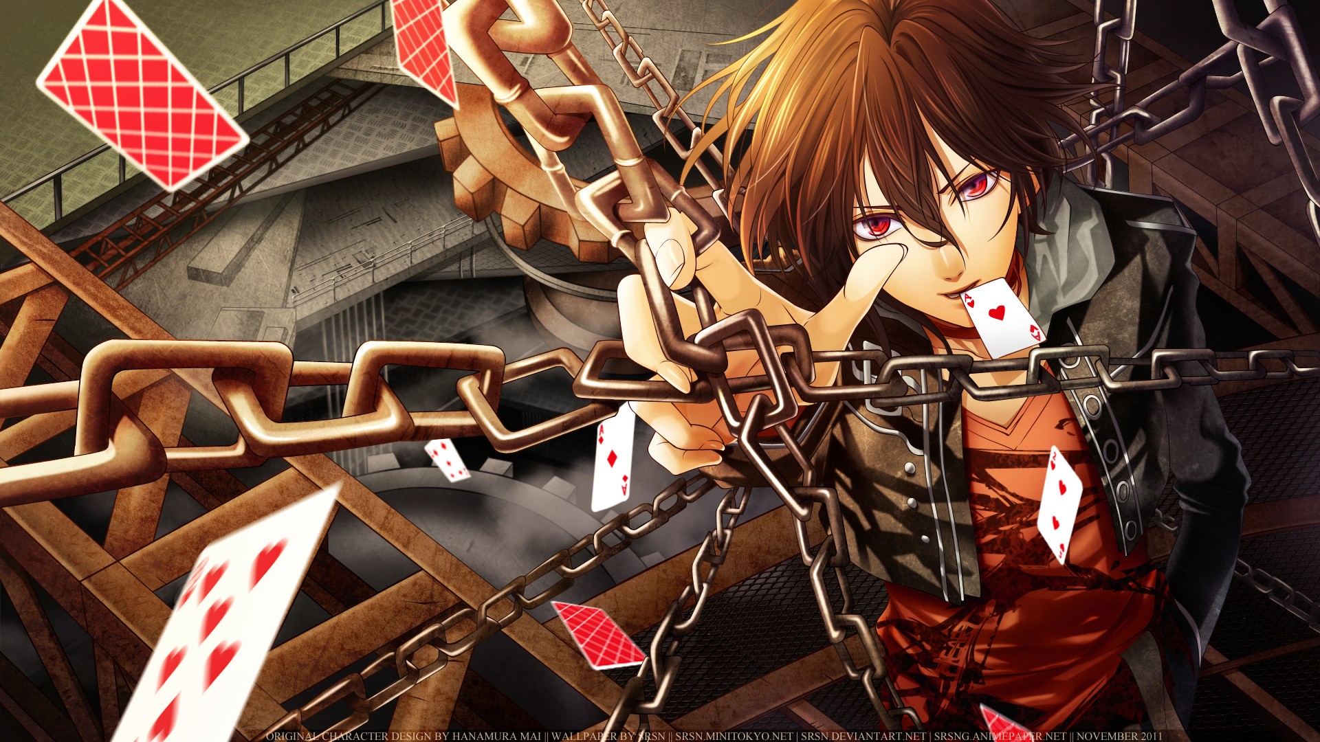 Anime 1920x1080 cards chains anime playing cards red eyes 2011 (Year)